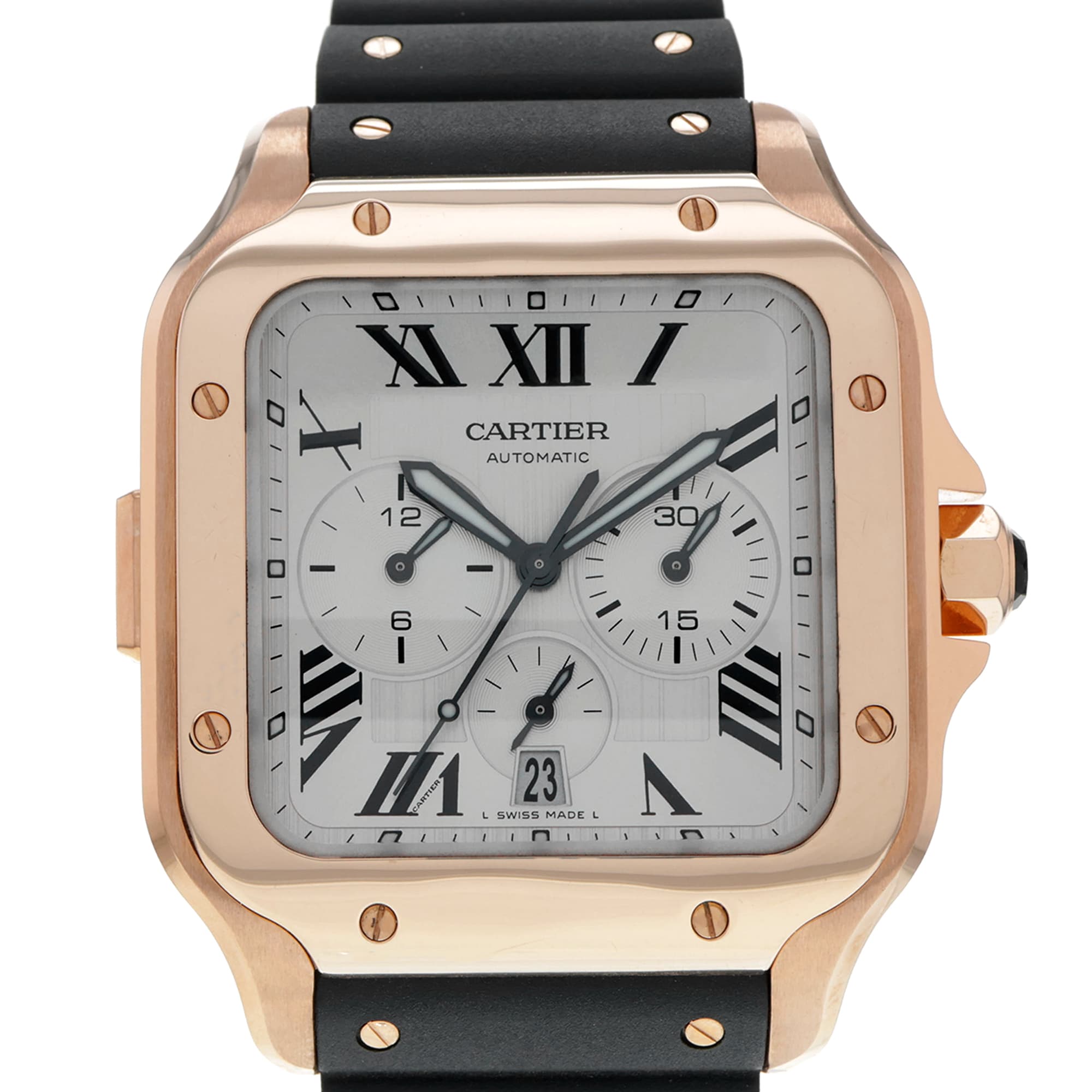 Cartier Santos WGSA0017 4184 Cartier XL Silver chronograph dial 18K Rose Gold
