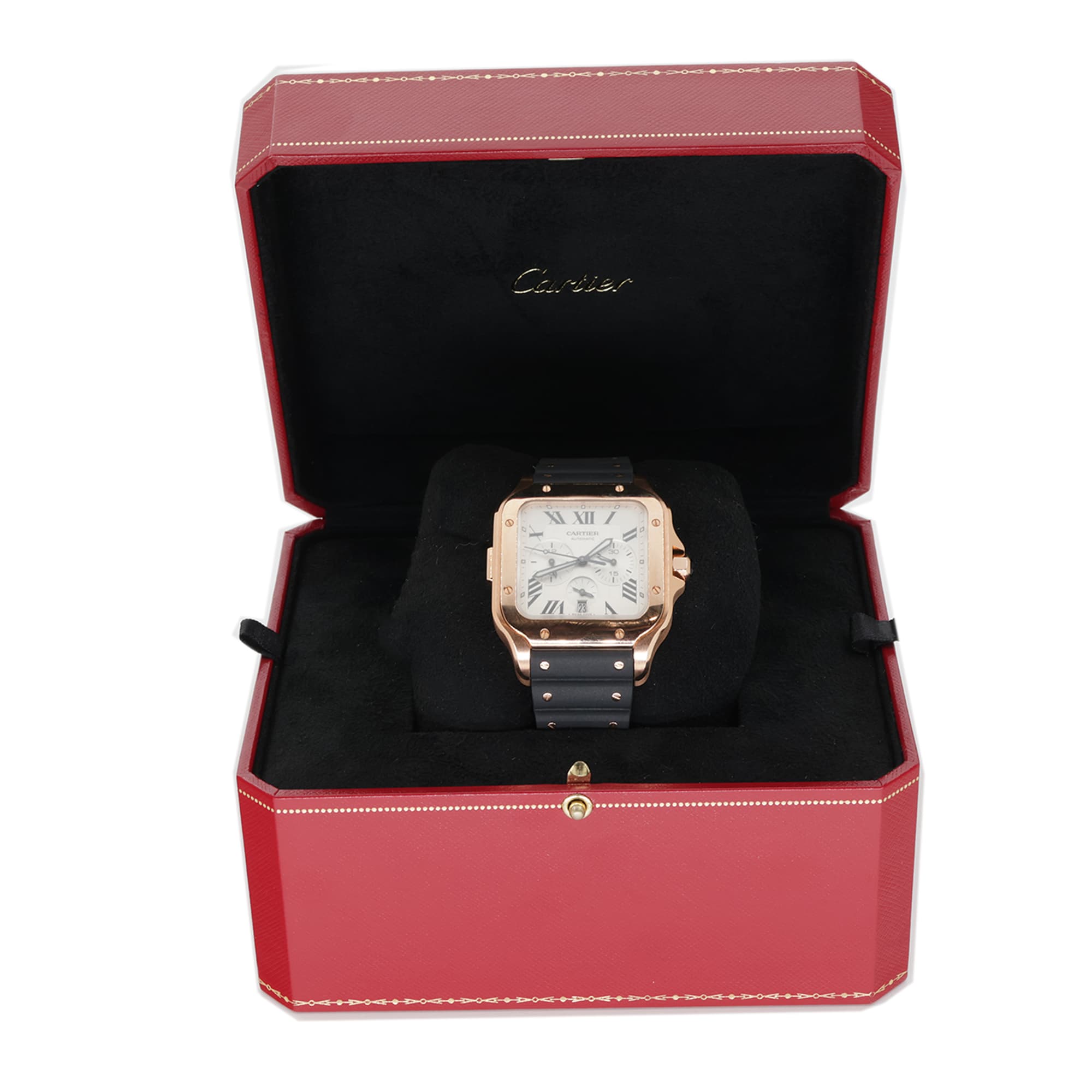 Cartier Santos WGSA0017 4184 Cartier XL Silver chronograph dial 18K Rose Gold