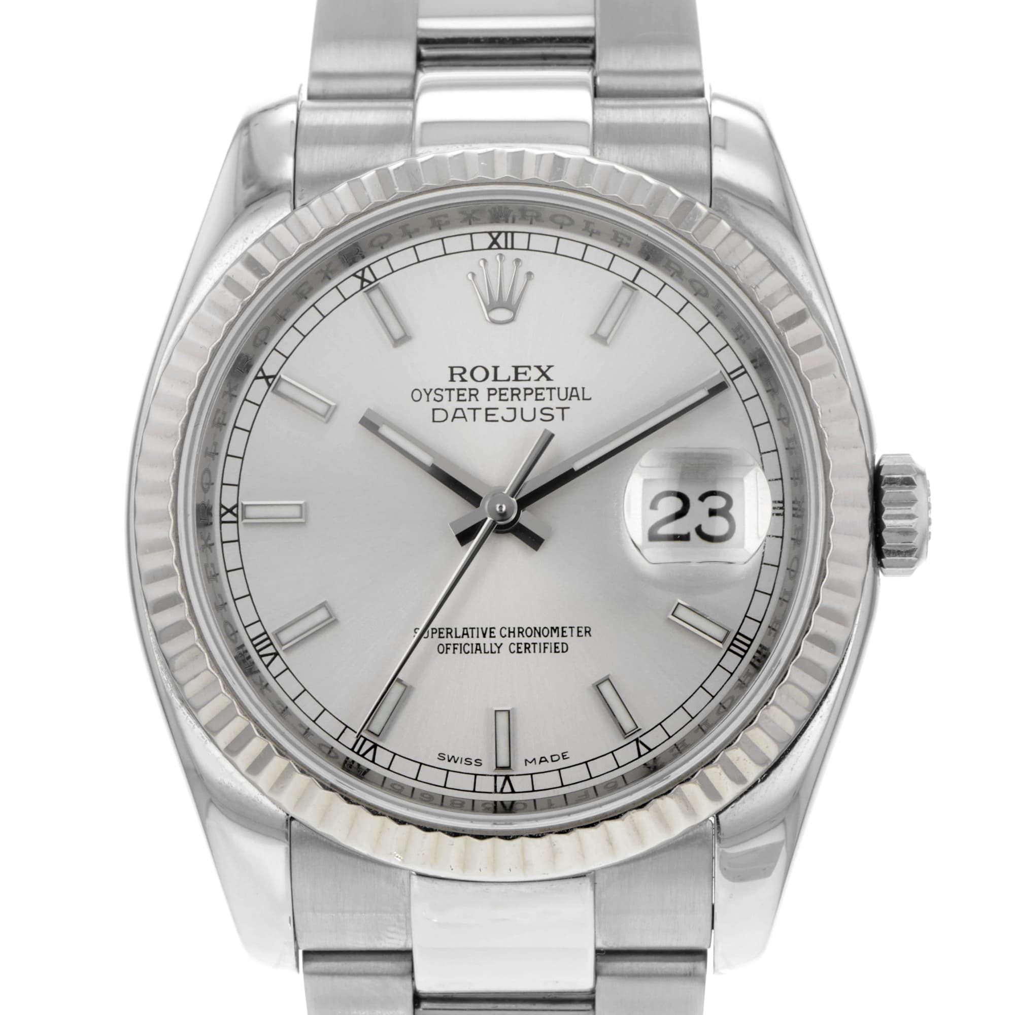 Rolex Datejust 36 116234 Silver date dial white gold bezel
