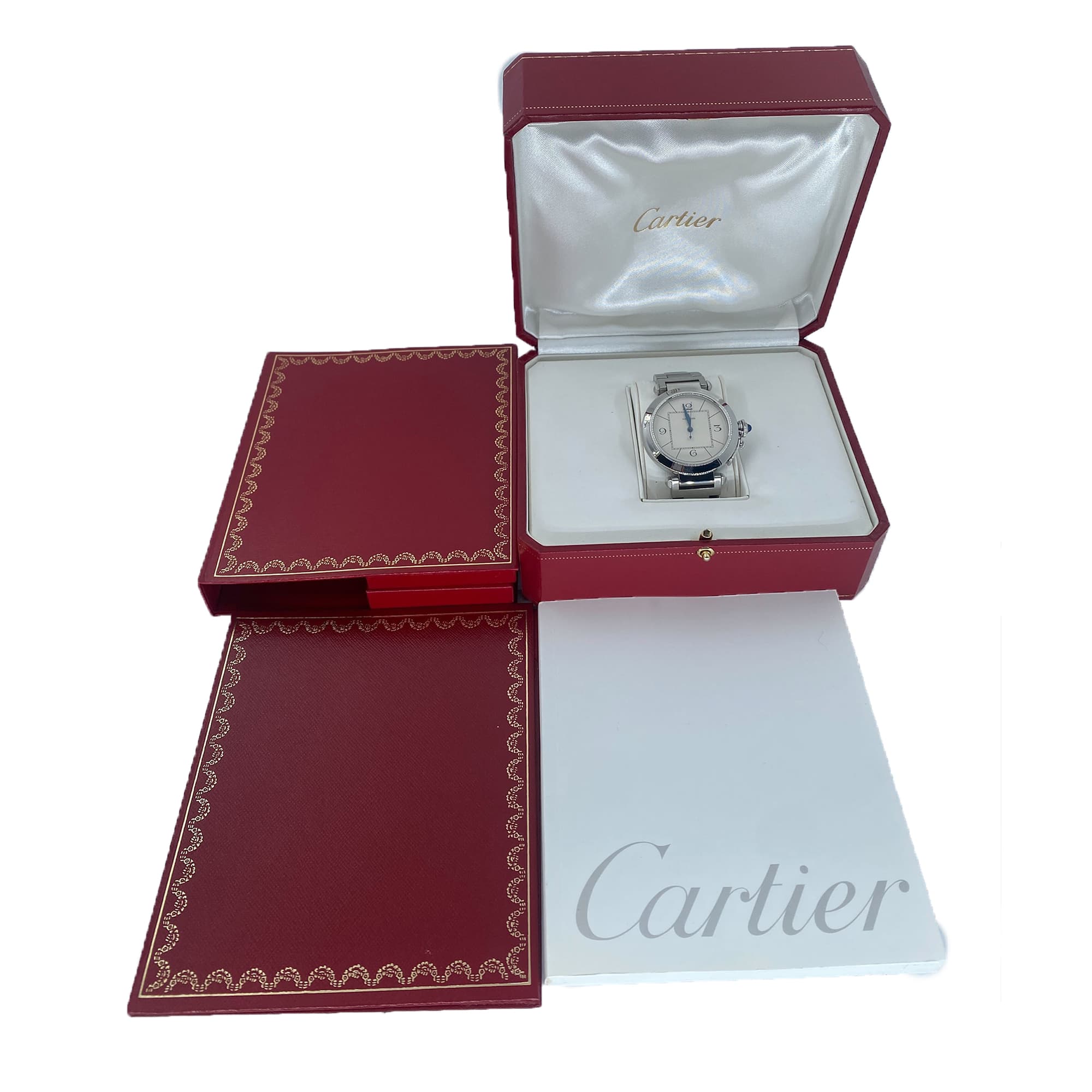 Cartier Pasha 42mm W31072M7 2730 Large Silver Roman Automatic Mens Watch