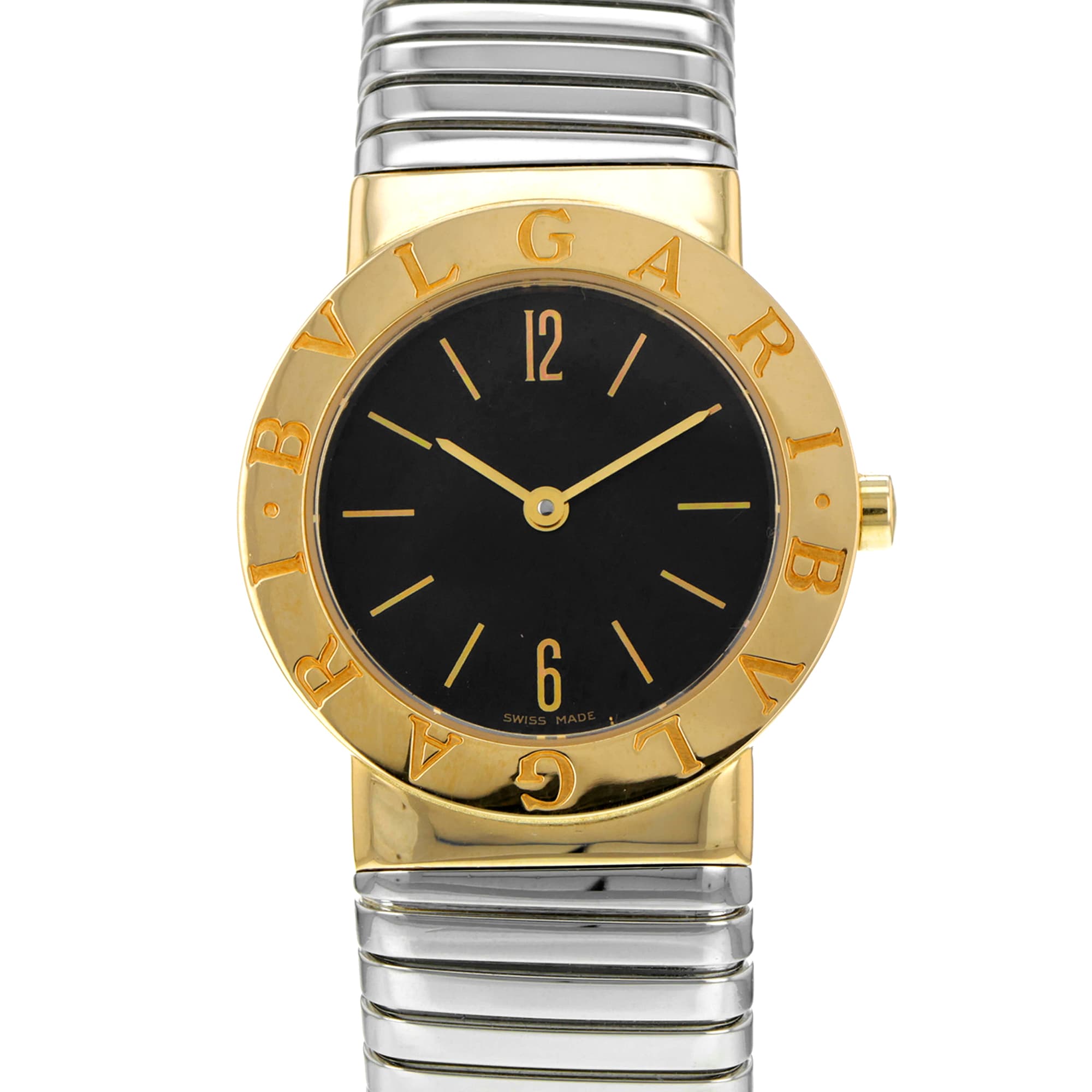 Bulgari Tubogas BB262T Black Dial Steel & 18k Yellow Gold Quartz Womens