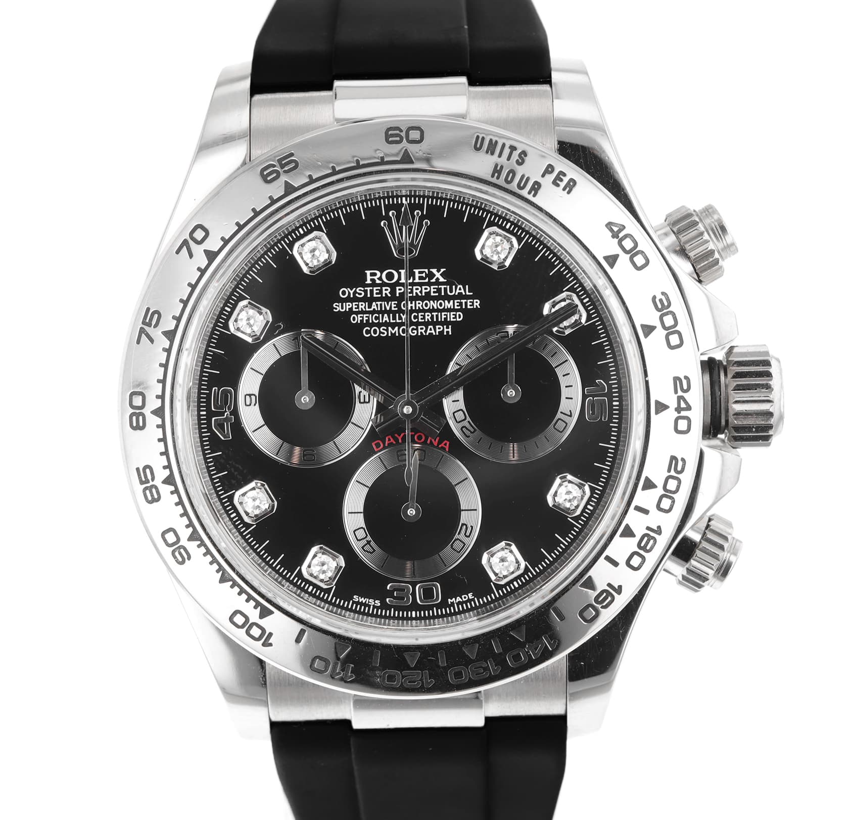 Rolex Daytona 116519 Factory diamond black dial 18K white gold, Rubber-B strap
