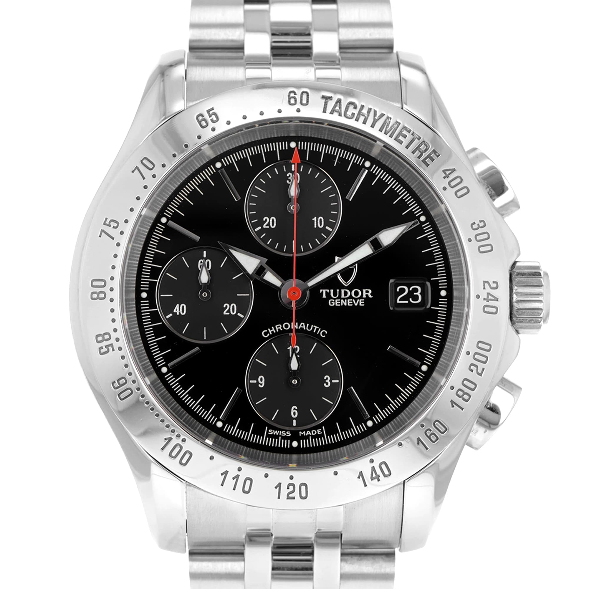 Tudor Chronautic 79380 Black dial tachymetre bezel
