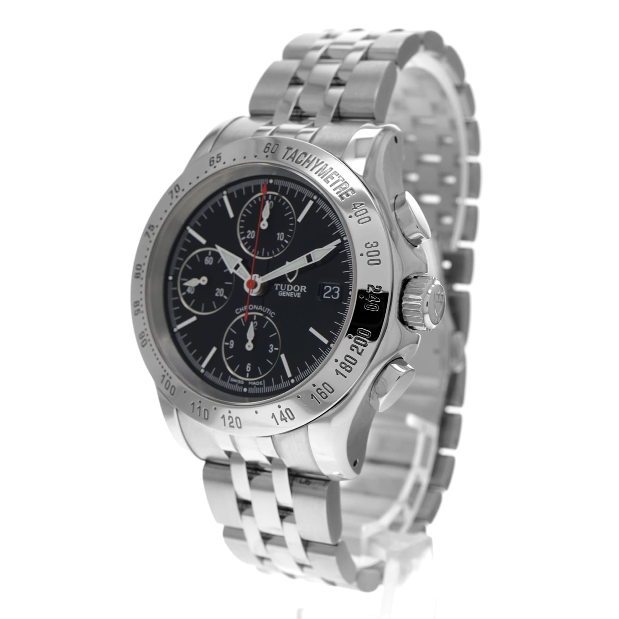 Tudor Chronautic 79380 Black dial tachymetre bezel