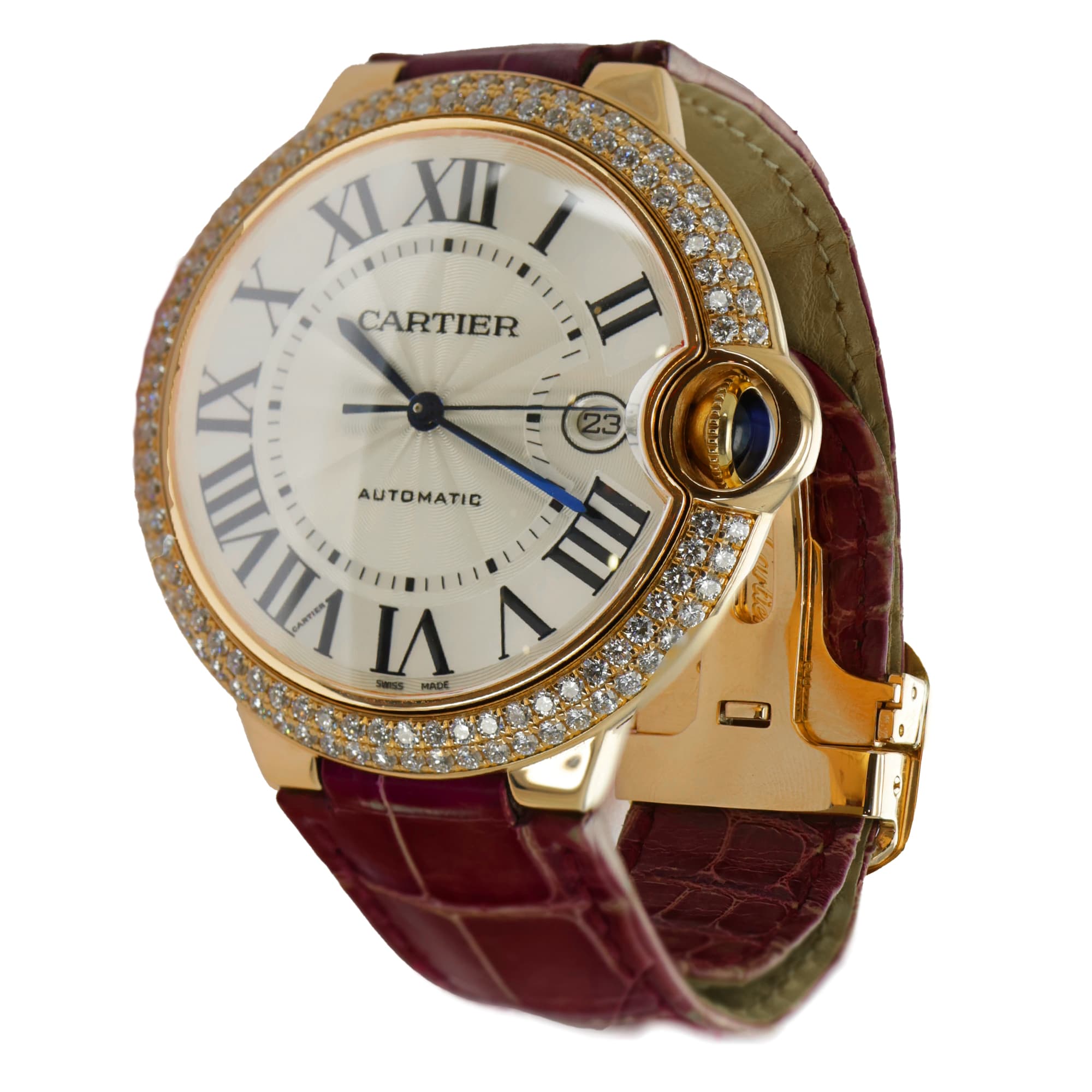 Cartier Ballon Bleu 42mm WE900851 2999 Factory Diamonds 18k Rose Gold Automatic