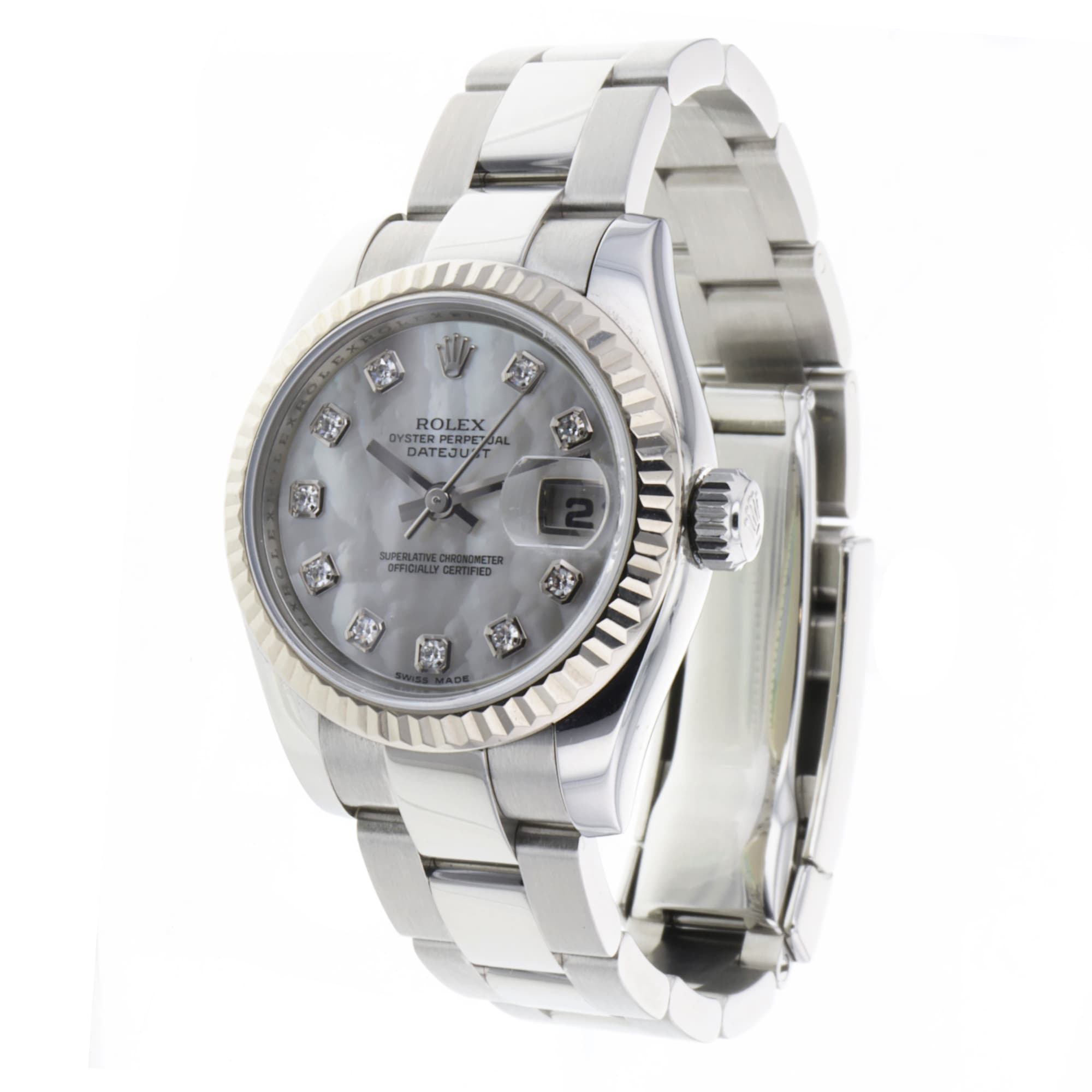 Rolex Datejust 26 179174 Factory Mother of Peal Diamond Steel Ladies Watch