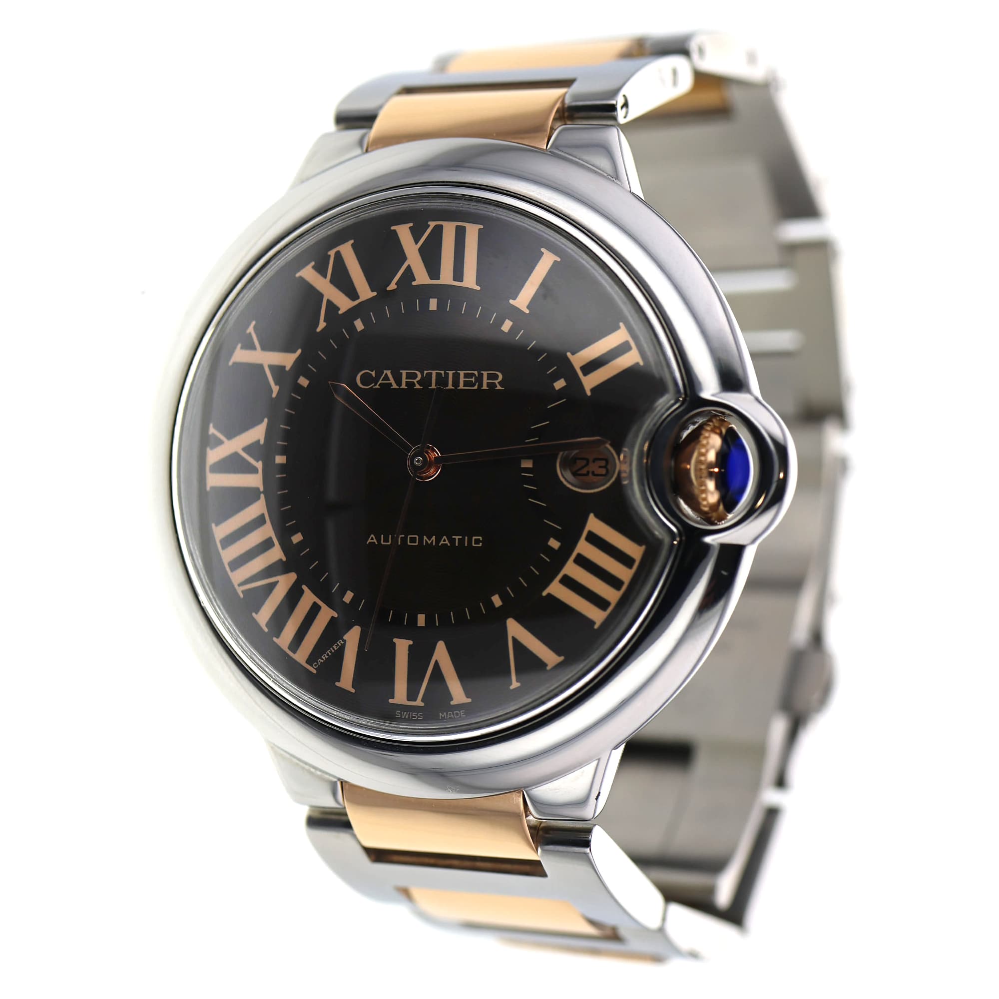 Cartier Ballon Bleu 42mm W6920032 3001 Brown 18k Rose Gold & Stainless Steel