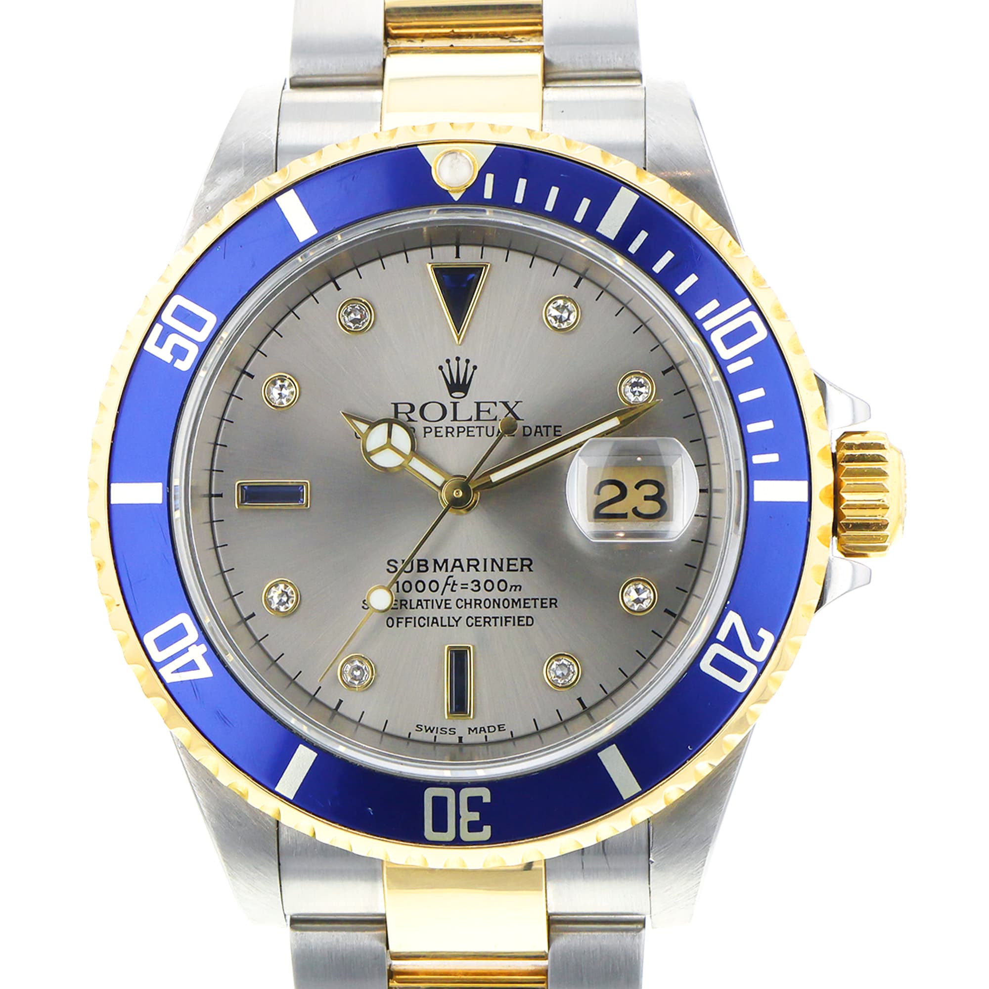 Rolex Submariner 16613 T Factory Serti grey diamond dial year 2004 no pinholes