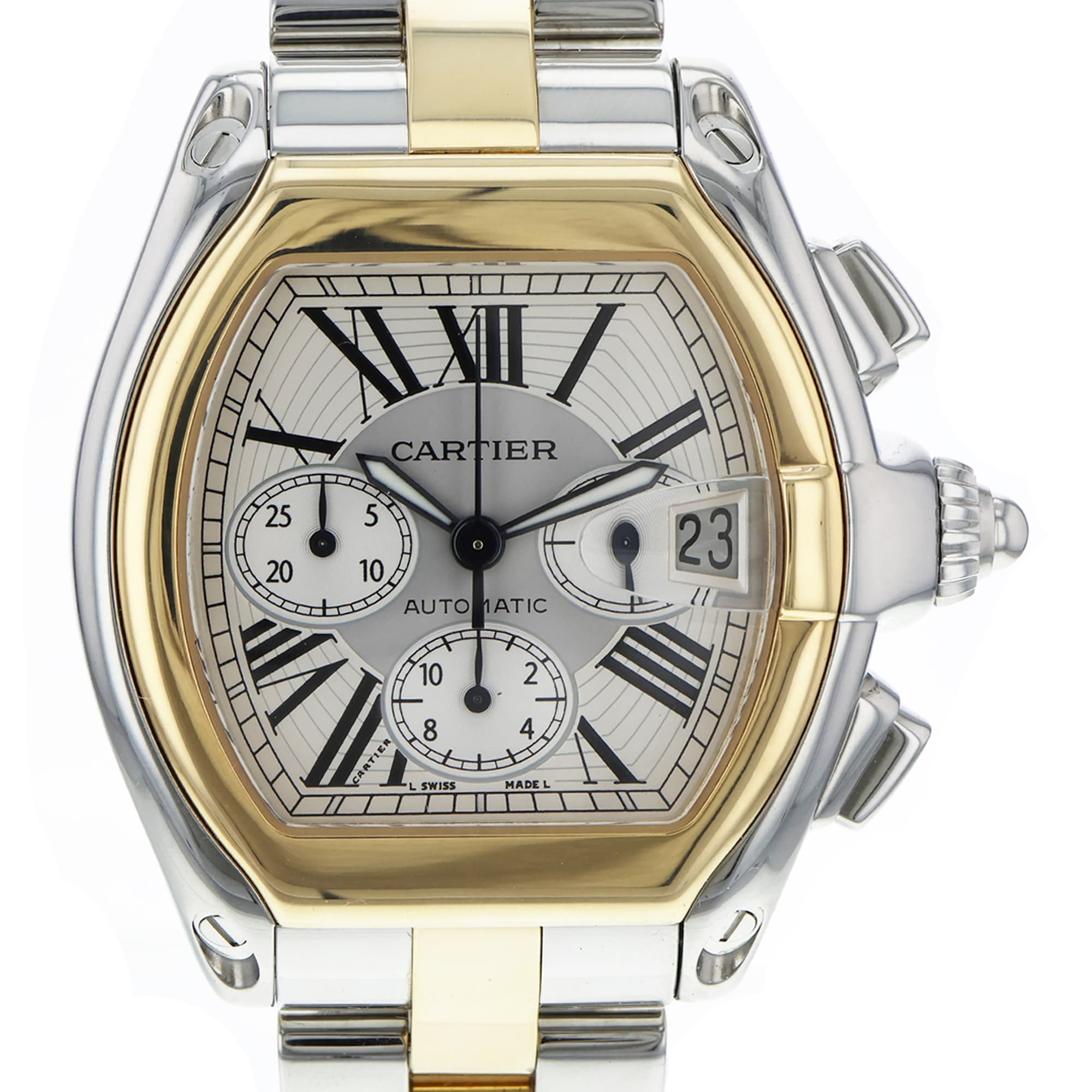 Cartier Roadster XL W62027Z1 2618 Box Papers 2004 Steel & 18K YG 3 extra strap