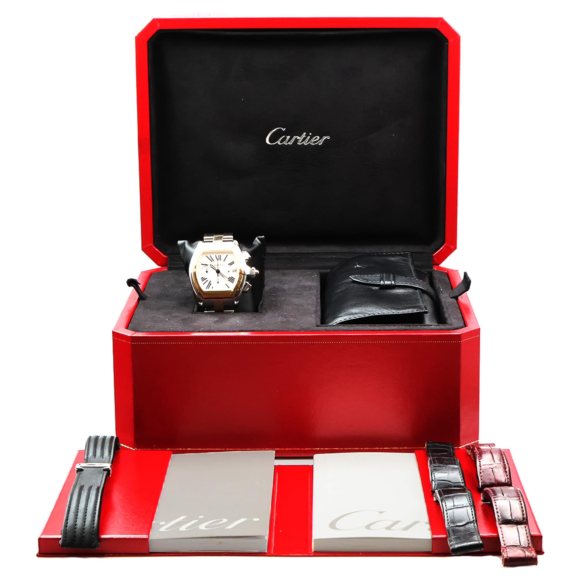 Cartier Roadster XL W62027Z1 2618 Box Papers 2004 Steel & 18K YG 3 extra strap