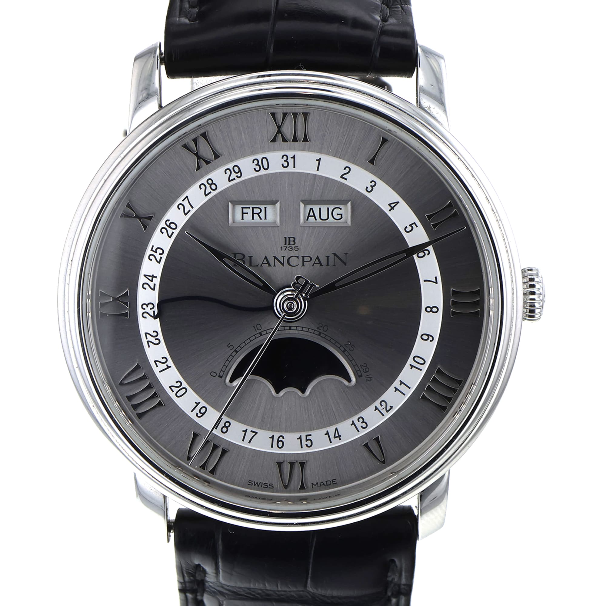 Blancpain Villeret Quantieme Complet 6654-1127-55B 44mm Moon Phase Silver Dial