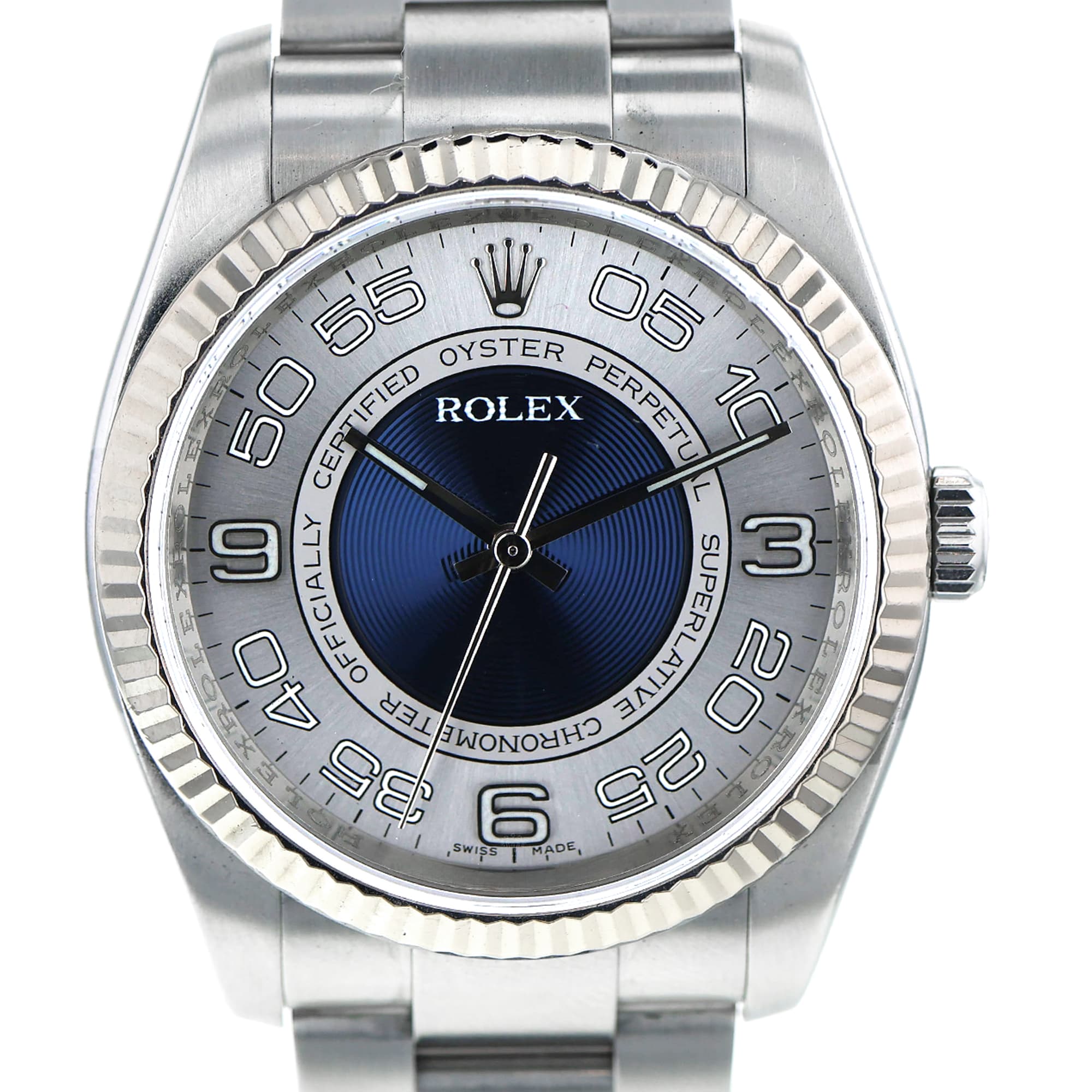 Rolex Oyster Perpetual 36 116034 Concentric blue dial, White gold bezel