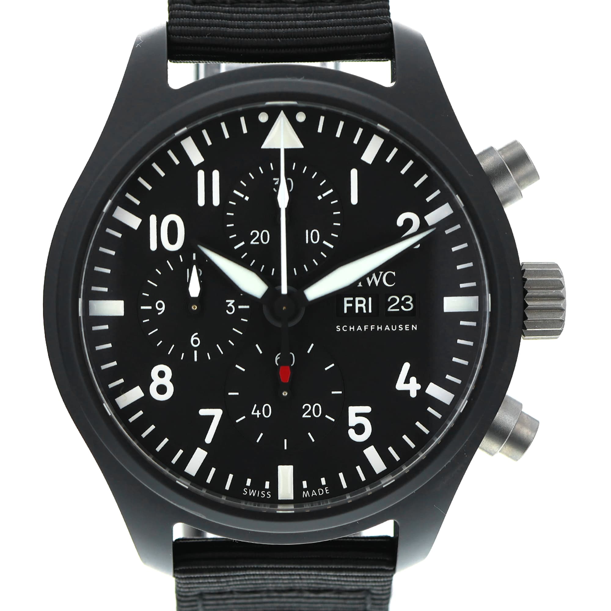 IWC Pilot IW389101 Unworn 45mm Black Ceramic Chronograph box & paper
