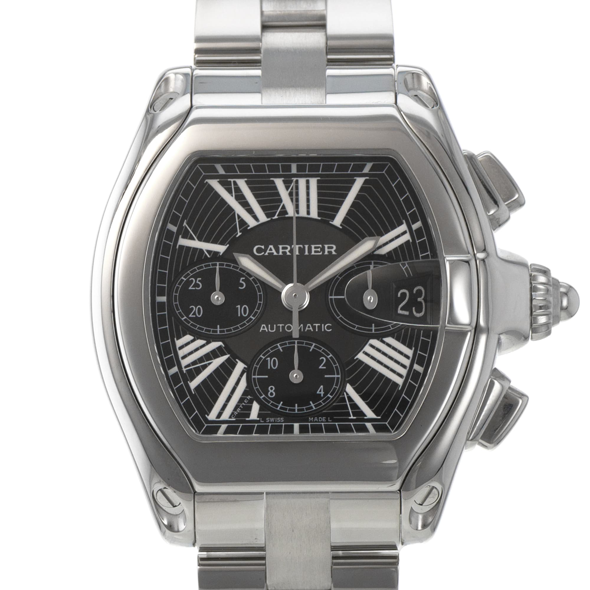 Cartier Roadster W62020X6 2618 Black Dial Stainless Steel Chronograph Mens Watch