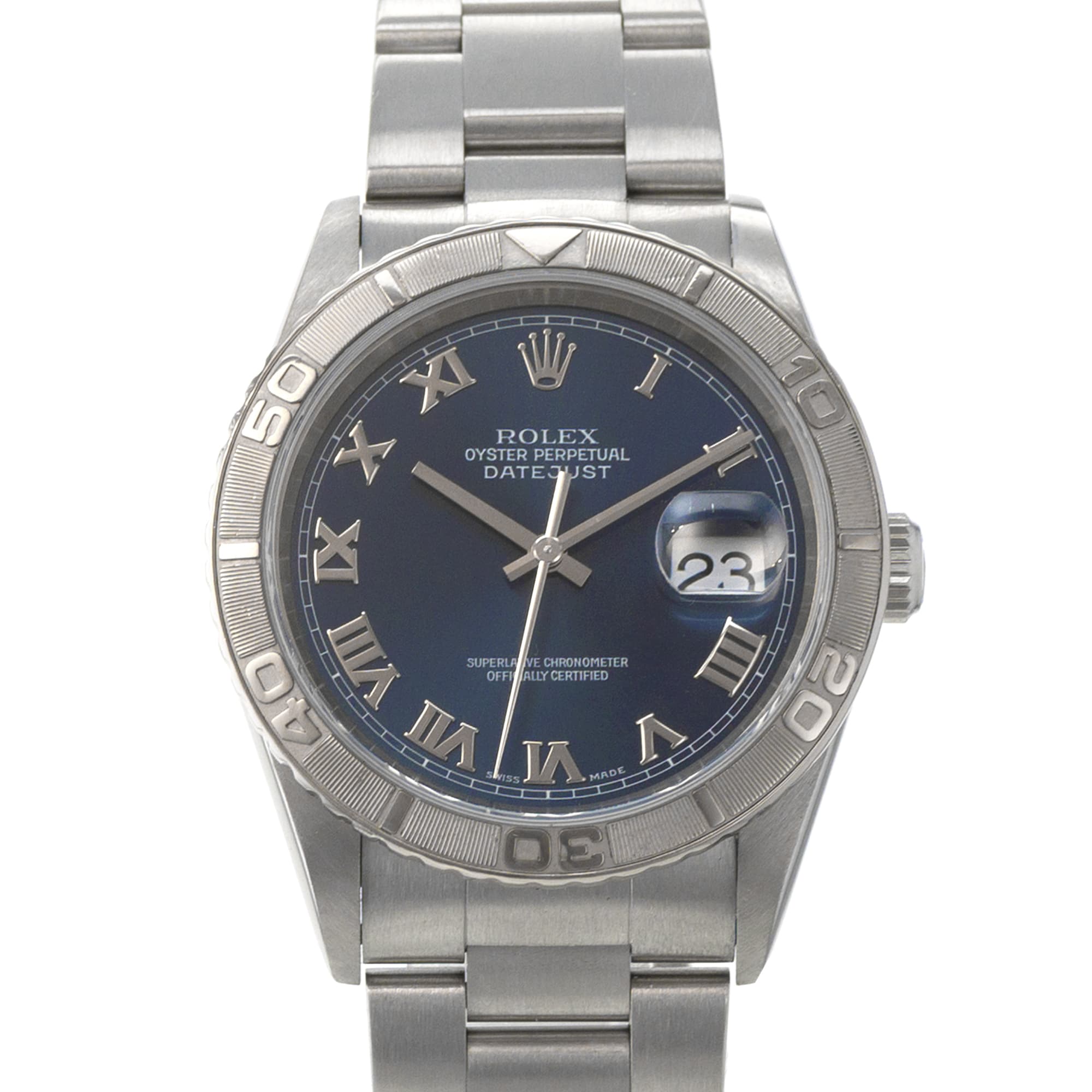Rolex Datejust Turn-O-Graph 16264 Blue Roman Steel Oyster Automatic Mens Watch