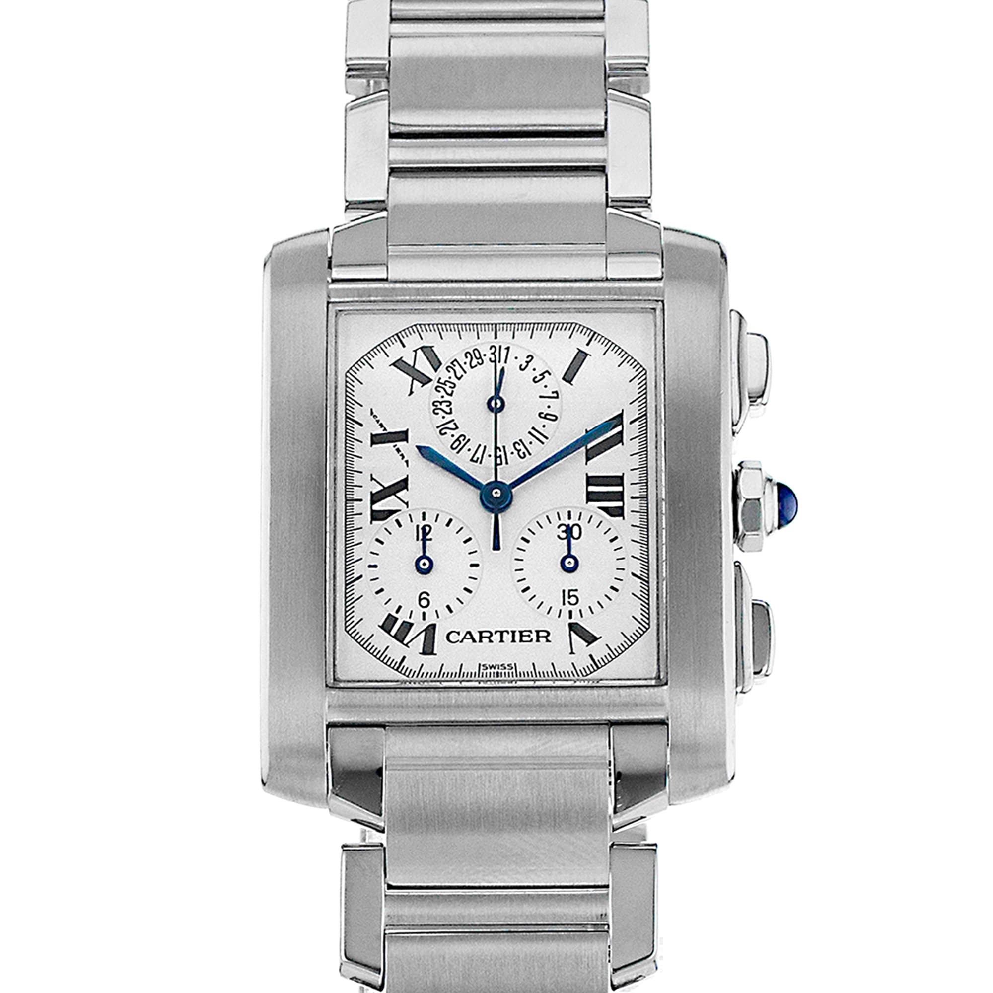 Cartier Tank Francaise W51001Q3 2303 Chronoflex Chronograph Steel Mens Watch