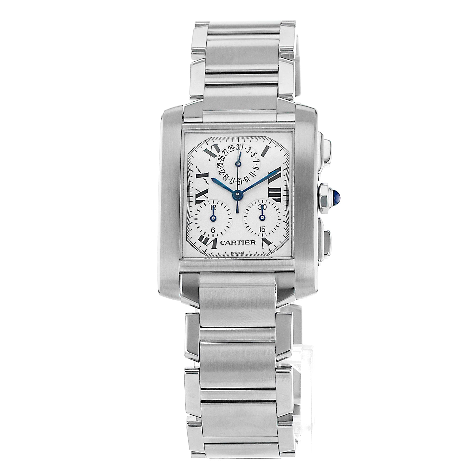 Cartier Tank Francaise W51001Q3 2303 Chronoflex Chronograph Steel Mens Watch