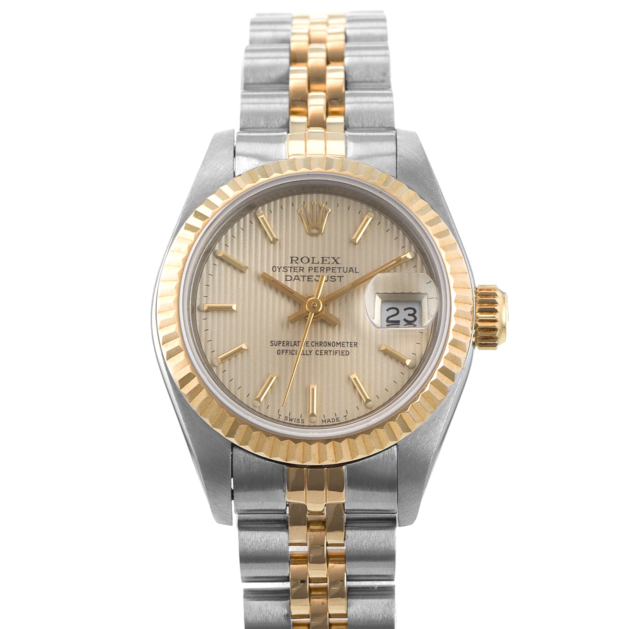 Rolex Datejust 26 69173 Date Yellow Tapestry Dial Jubilee Gold Ladies Watch