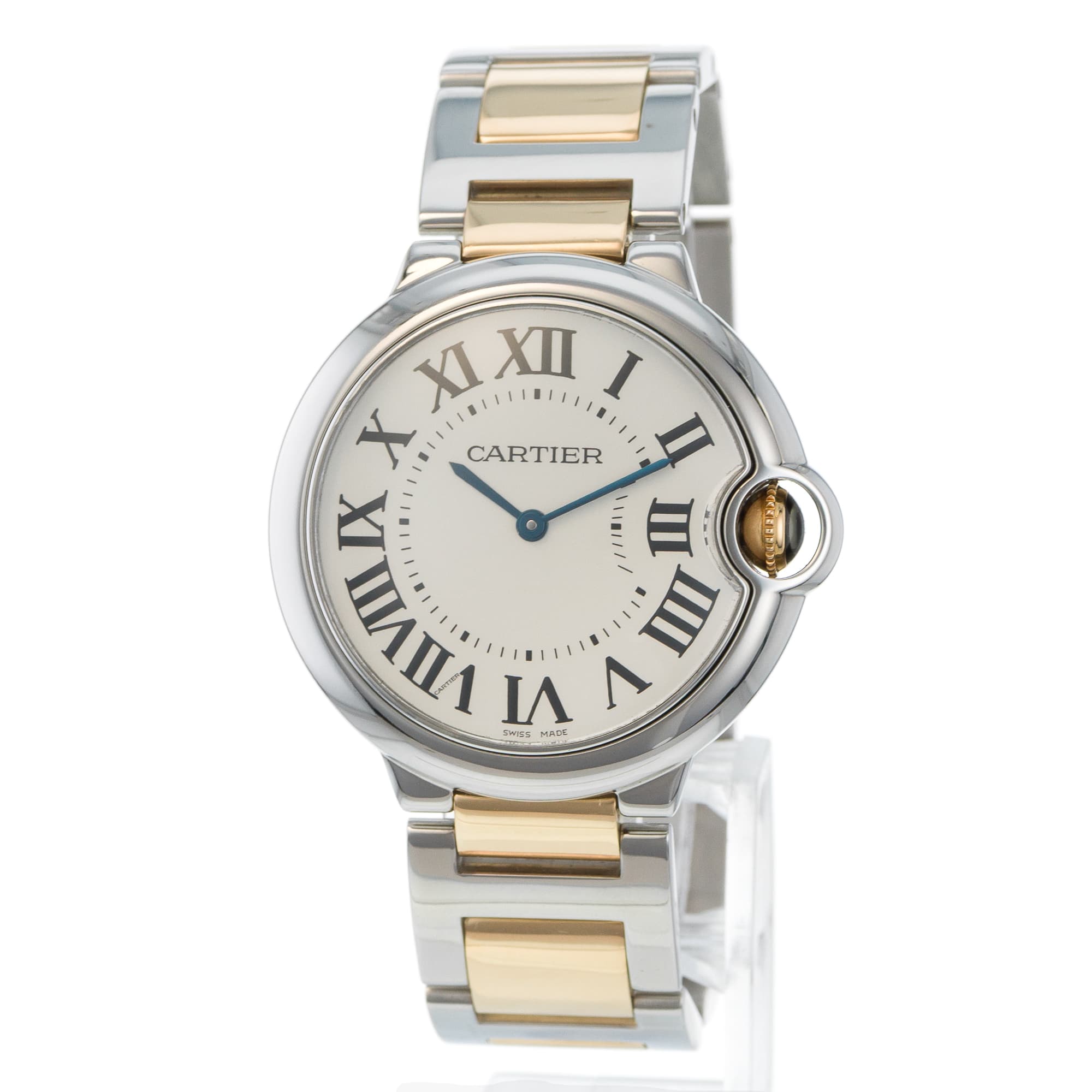 Cartier Ballon Bleu 36mm W69008Z3 3005 Silver Roman 18k Yellow Gold Ladies Watch