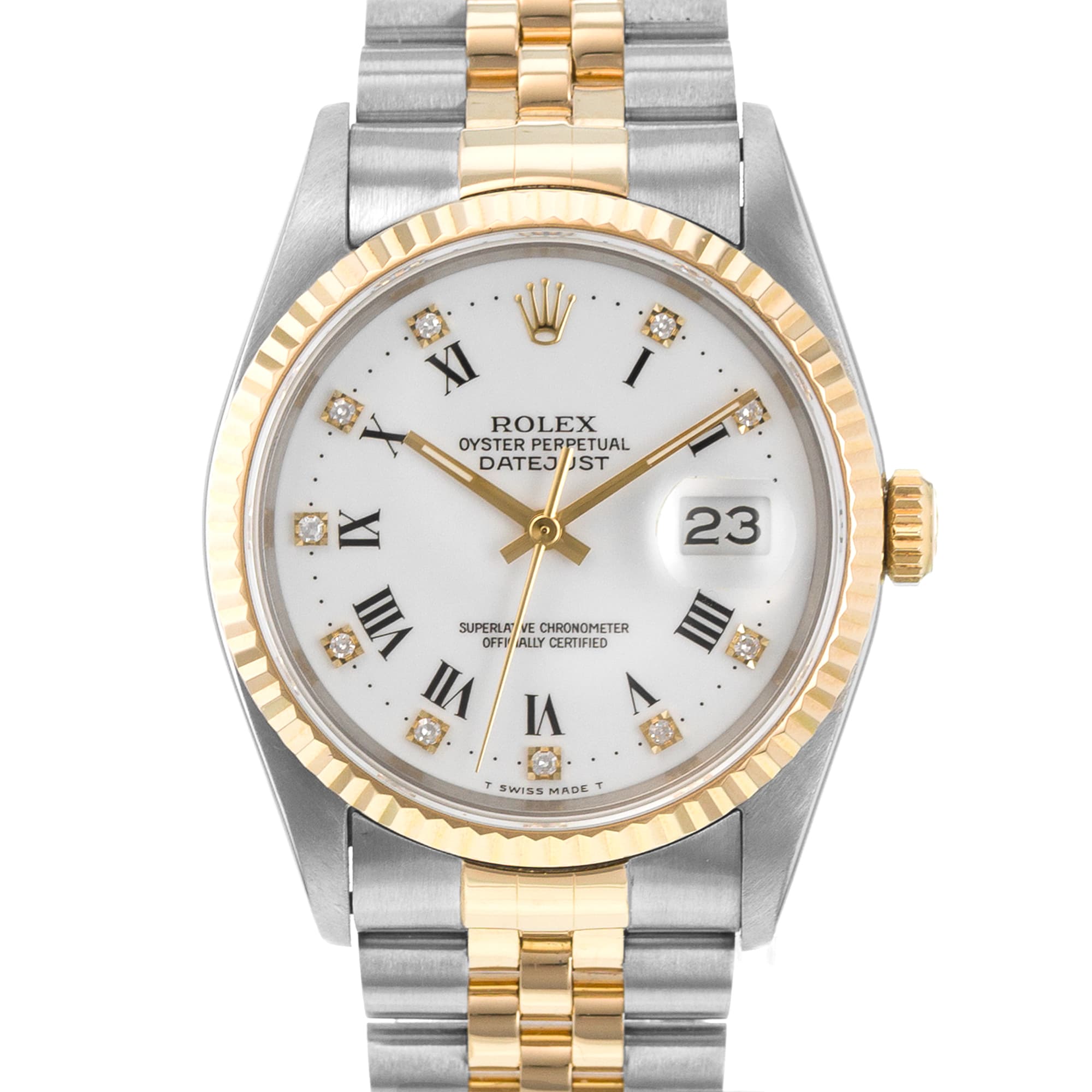Rolex Datejust 36 16233 White Roman Diamond Jubilee Yellow Gold Mens Watch