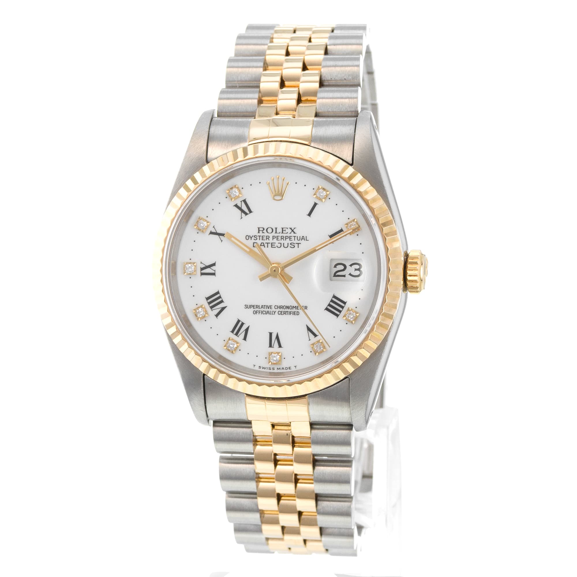 Rolex Datejust 36 16233 White Roman Diamond Jubilee Yellow Gold Mens Watch