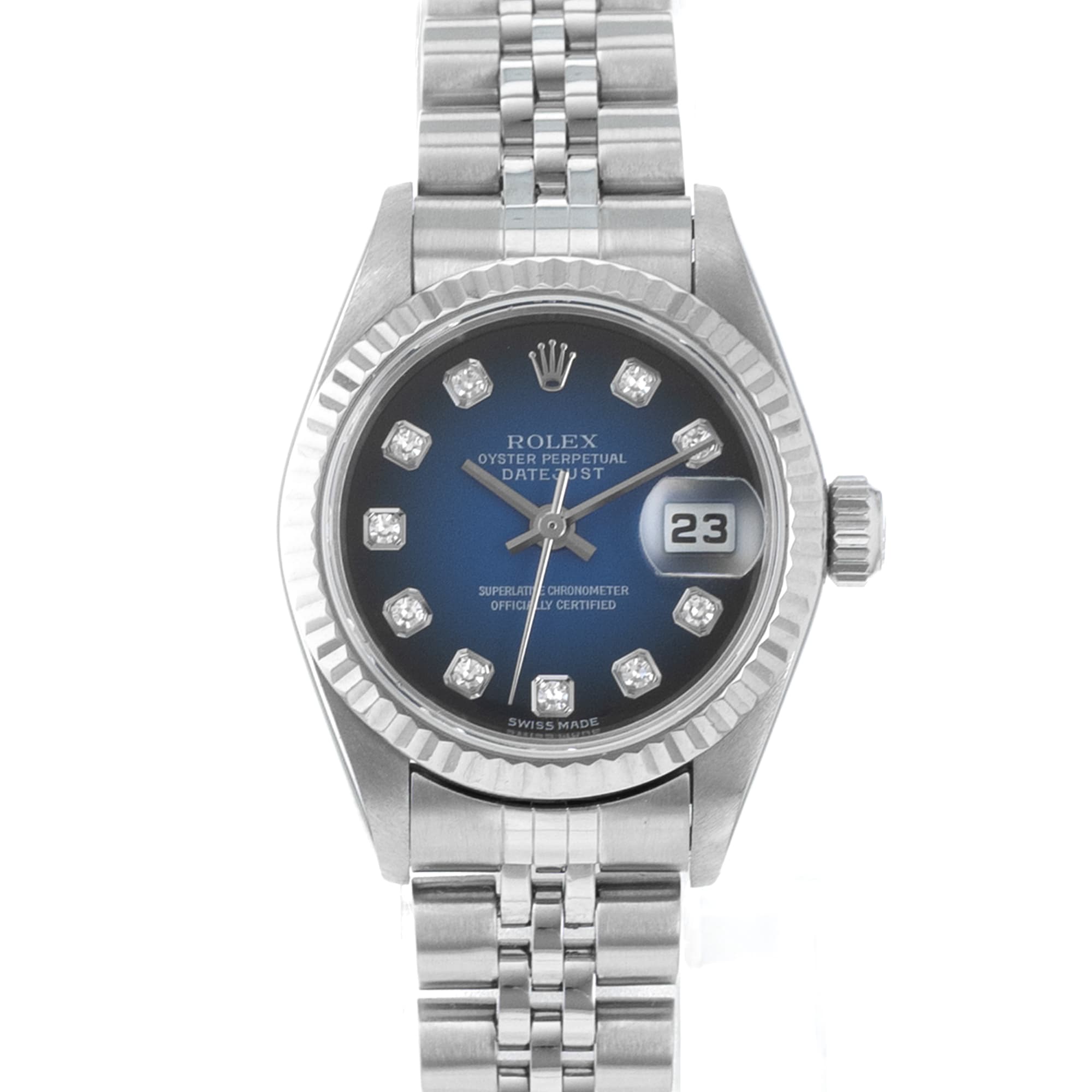 Rolex Datejust 26 79174 Blue Vignette Diamond Steel White Gold Ladies Watch