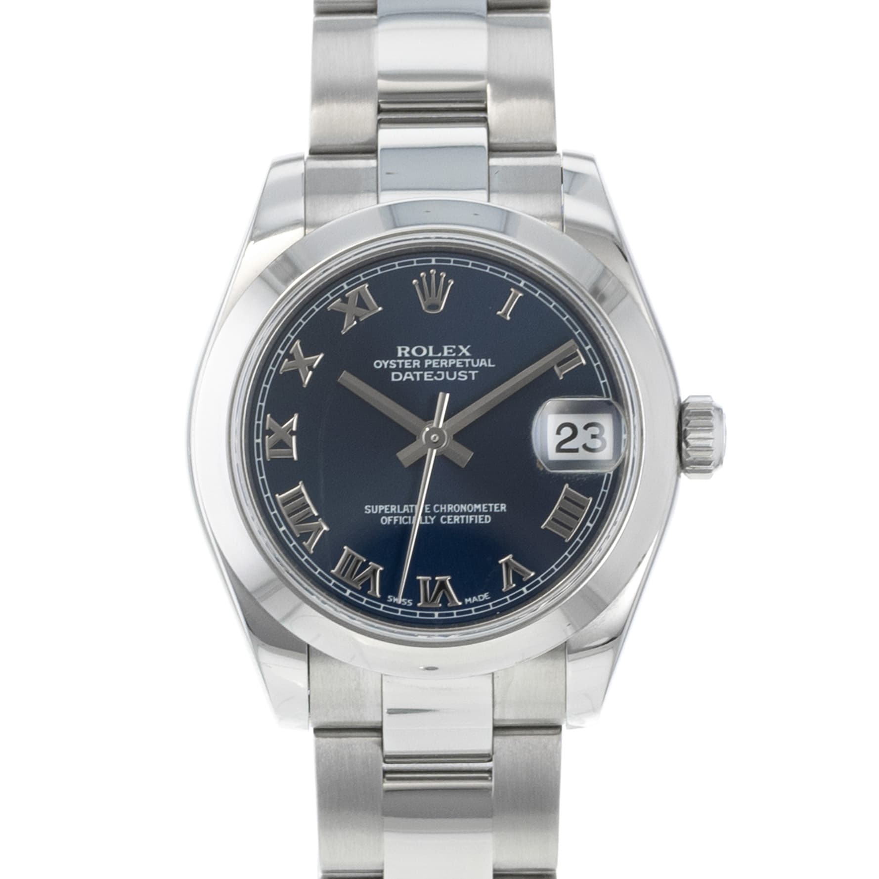 Rolex Datejust 31 178240 Blue Roman Smooth Stainless Steel Oyster Ladies Watch