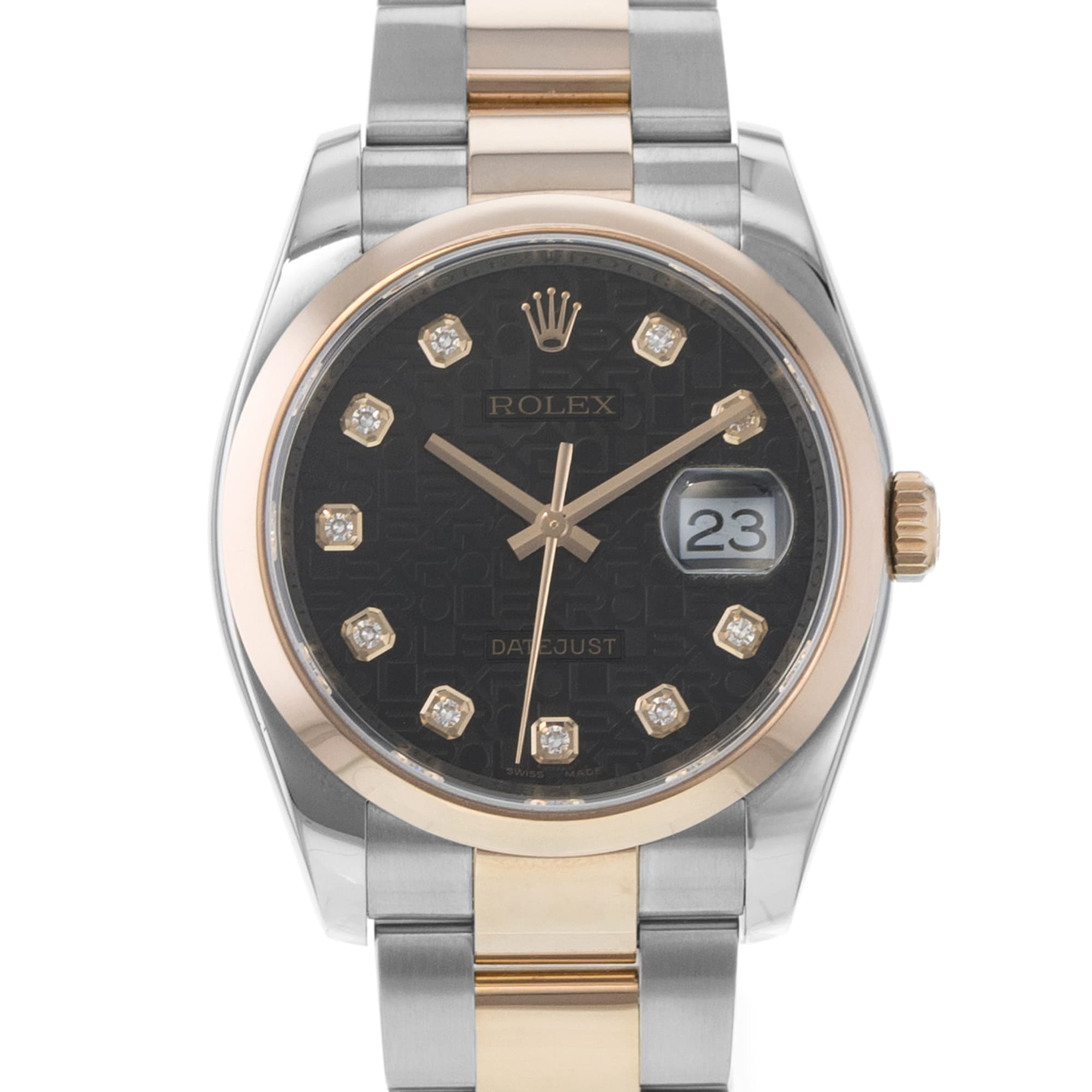Rolex Datejust 36 116201 Black Jubilee Diamond Rose Gold Oyster Mens Watch