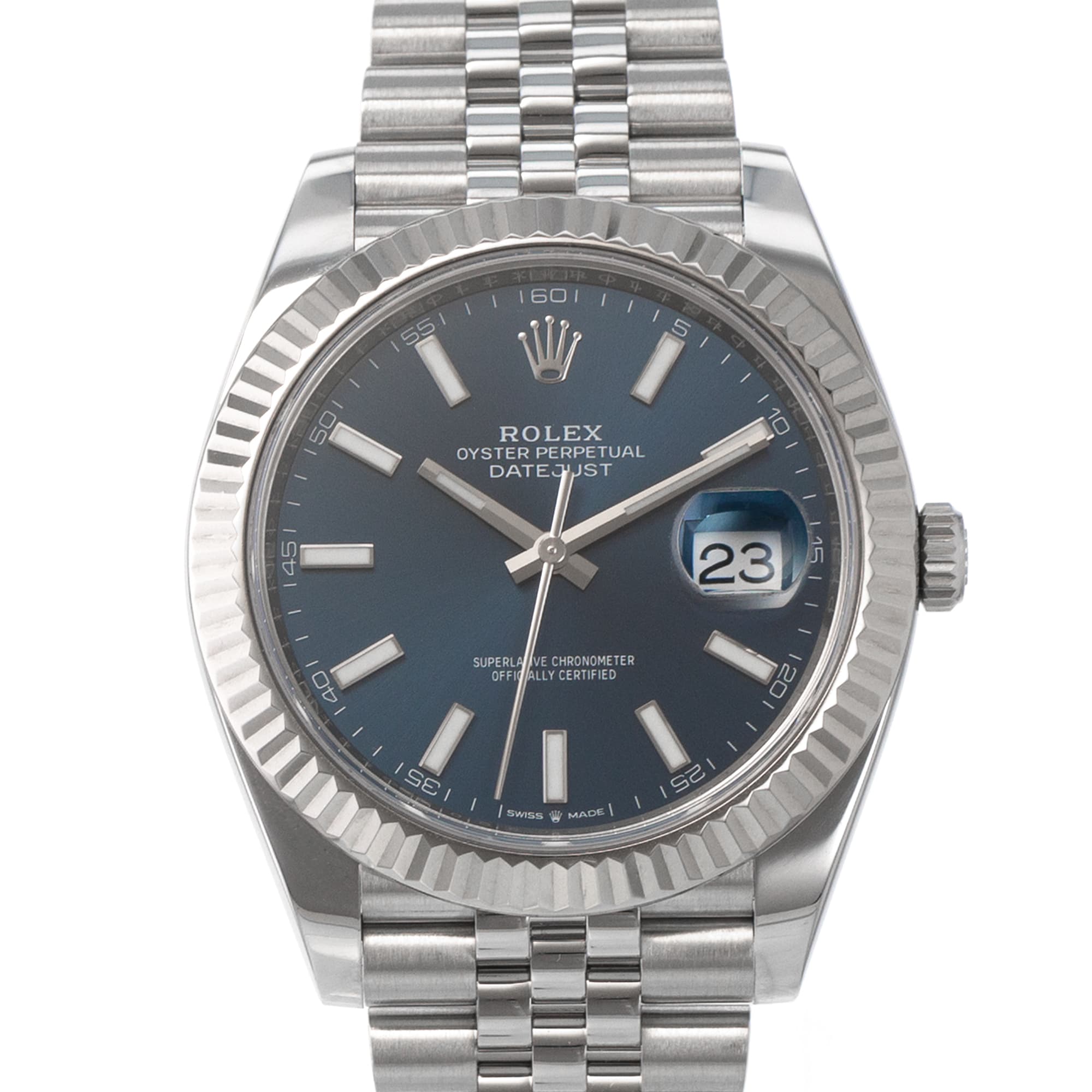 Rolex Datejust 41 126334 Blue Stick Fluted Steel White Gold Jubilee Mens Watch