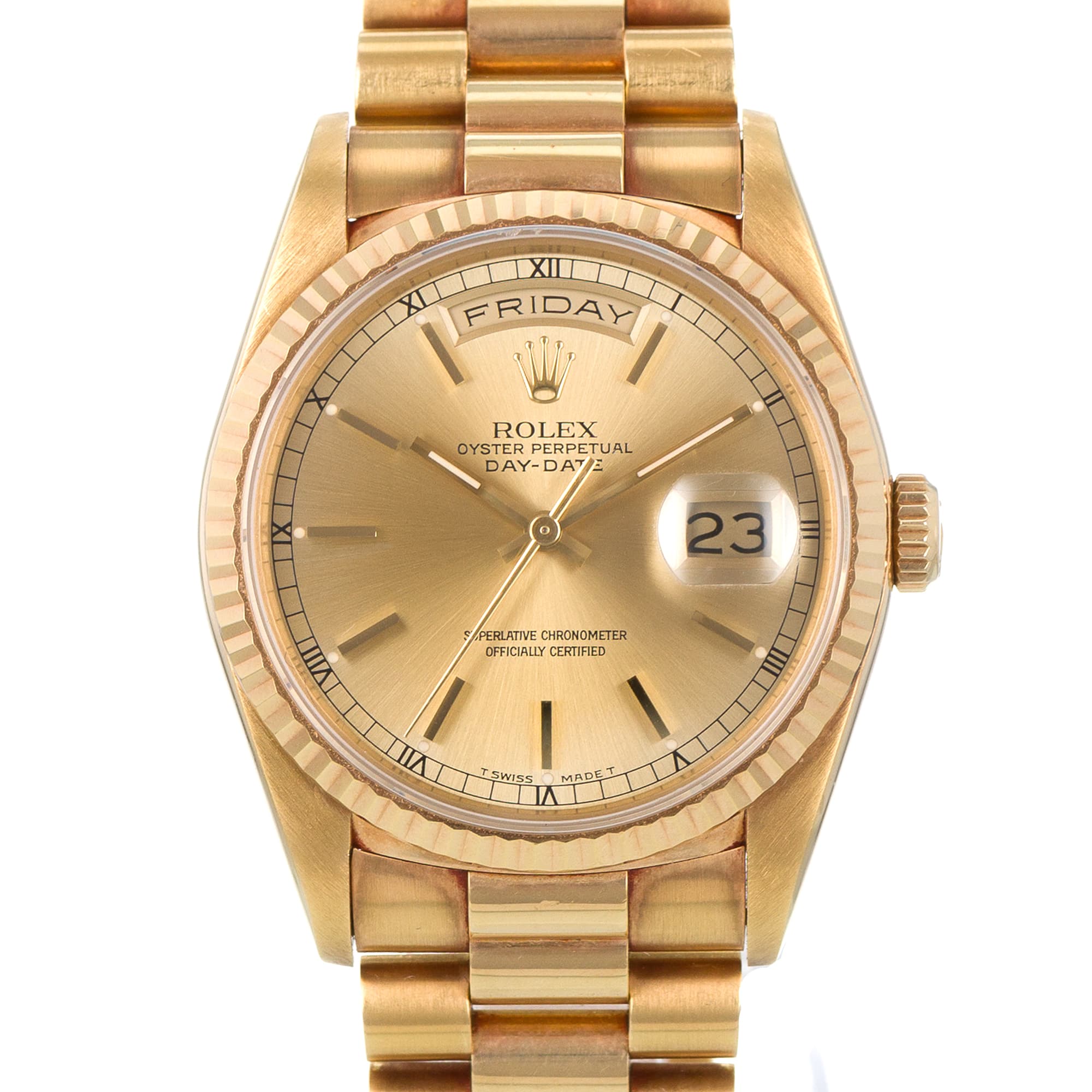Rolex Day-Date 36 18238 Stick 18k Yellow Gold President Unpolished Mens Watch