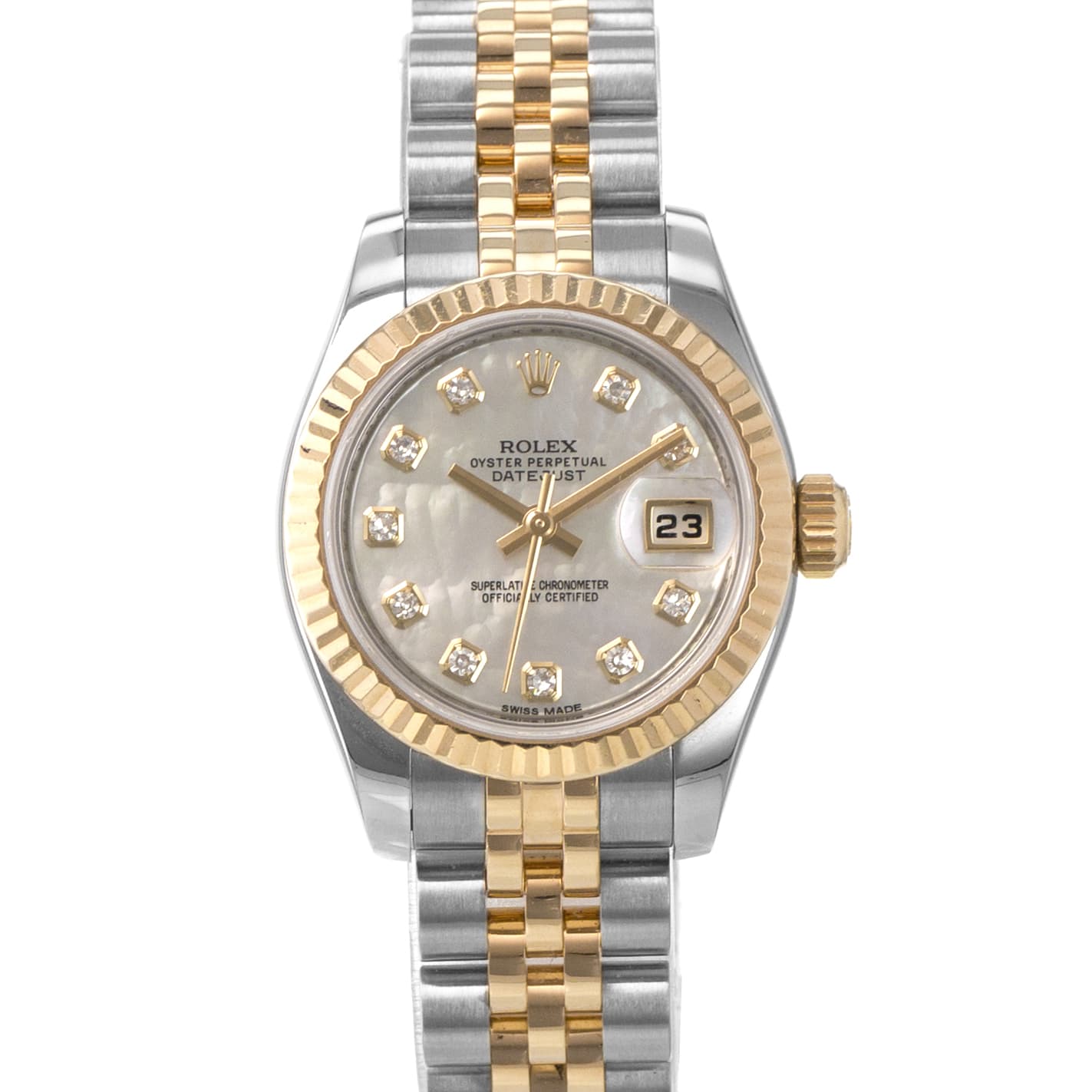 Rolex Datejust 26 179173 Mother of Pearl Diamond Yellow Gold Ladies Watch