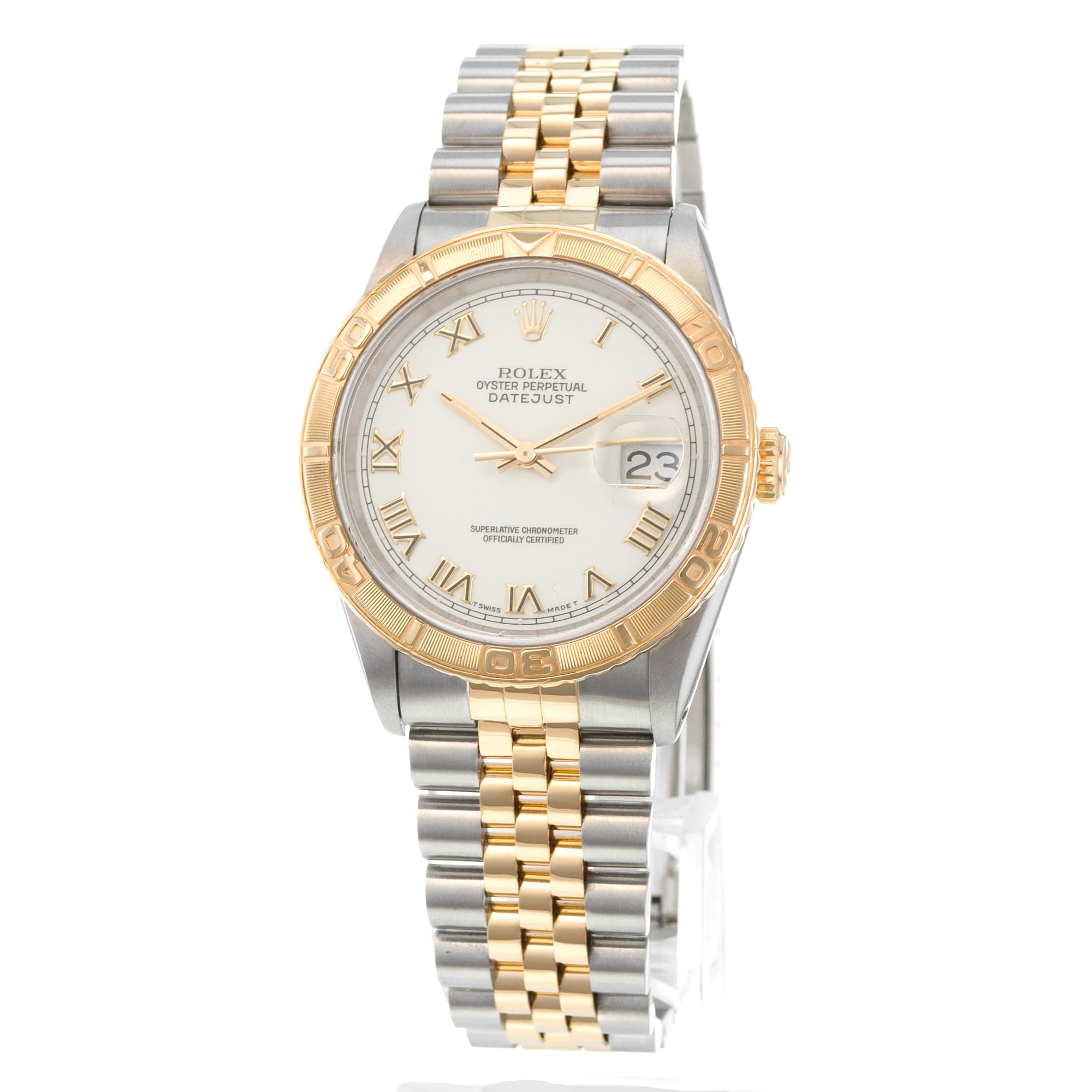 Rolex Datejust Turn-O-Graph 16263 36mm White Roman Yellow Gold Oyster Mens Watch