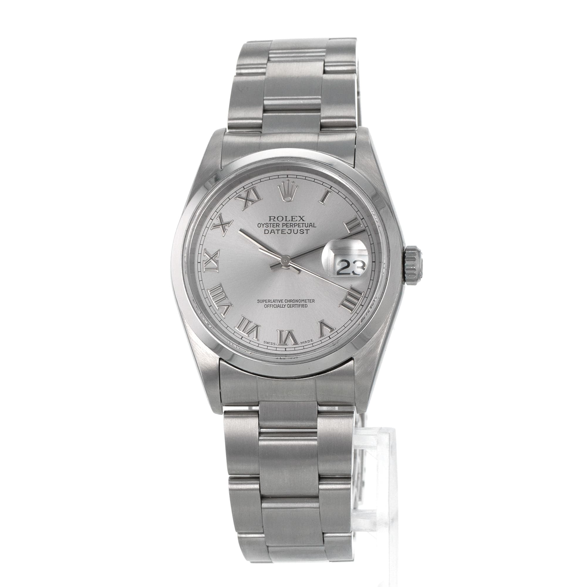 Rolex Datejust 36 16200 Grey Roman Smooth Stainless Steel Oyster Mens Watch