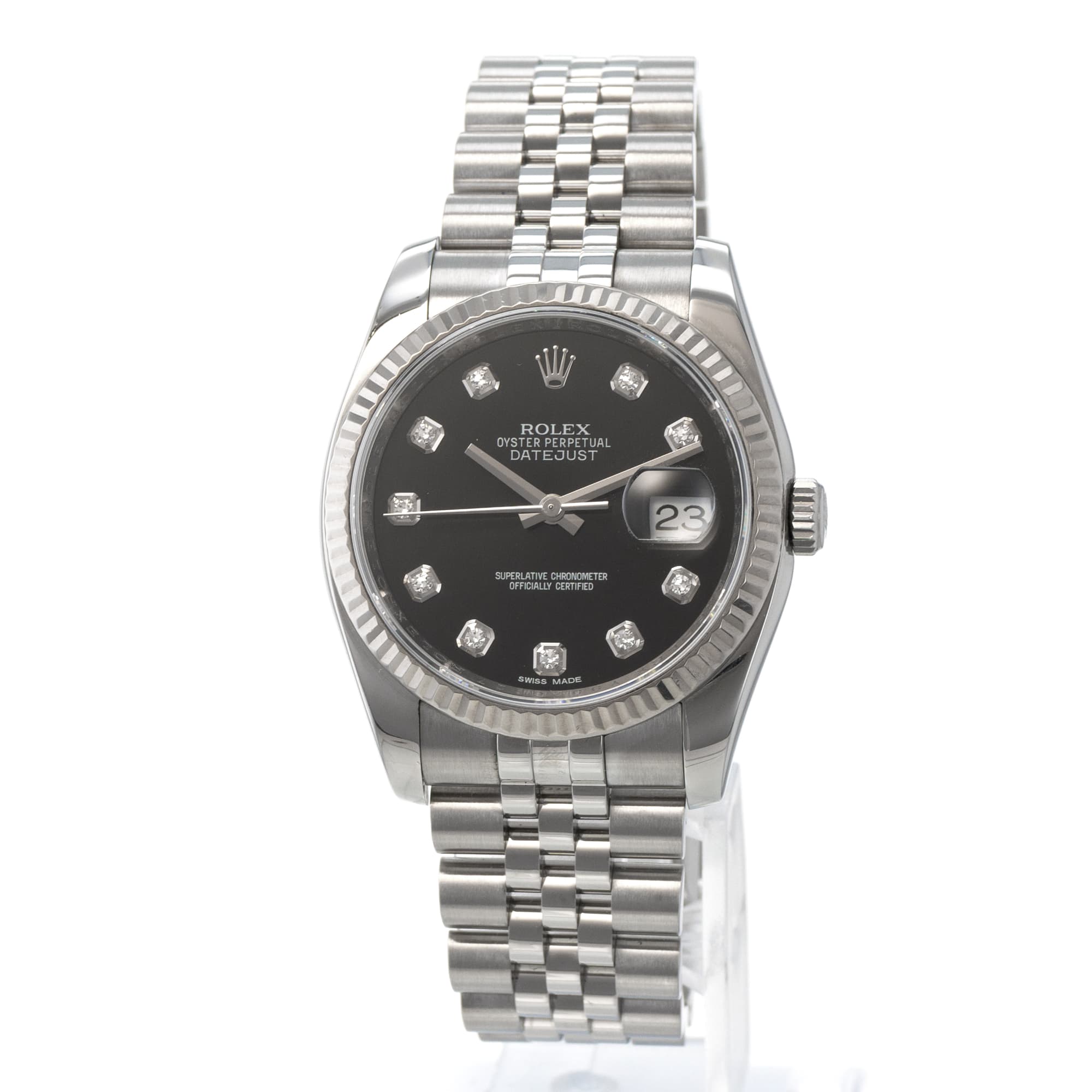 Rolex Datejust 36 116234 Factory Black Diamond Steel 18k White Gold Mens Watch