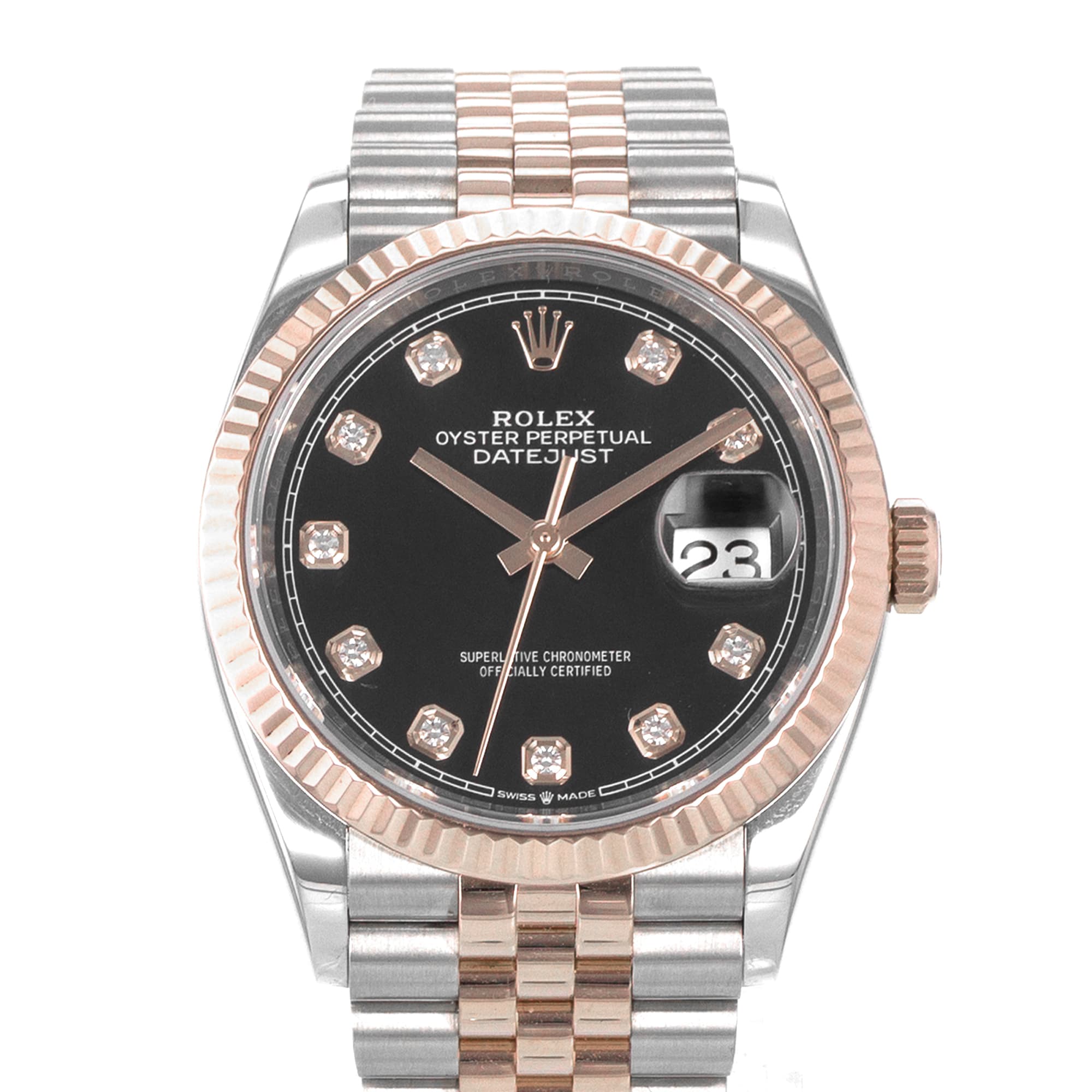 Rolex Datejust 36 126231 Black Diamond Rose Gold Jubilee Automatic Mens Watch