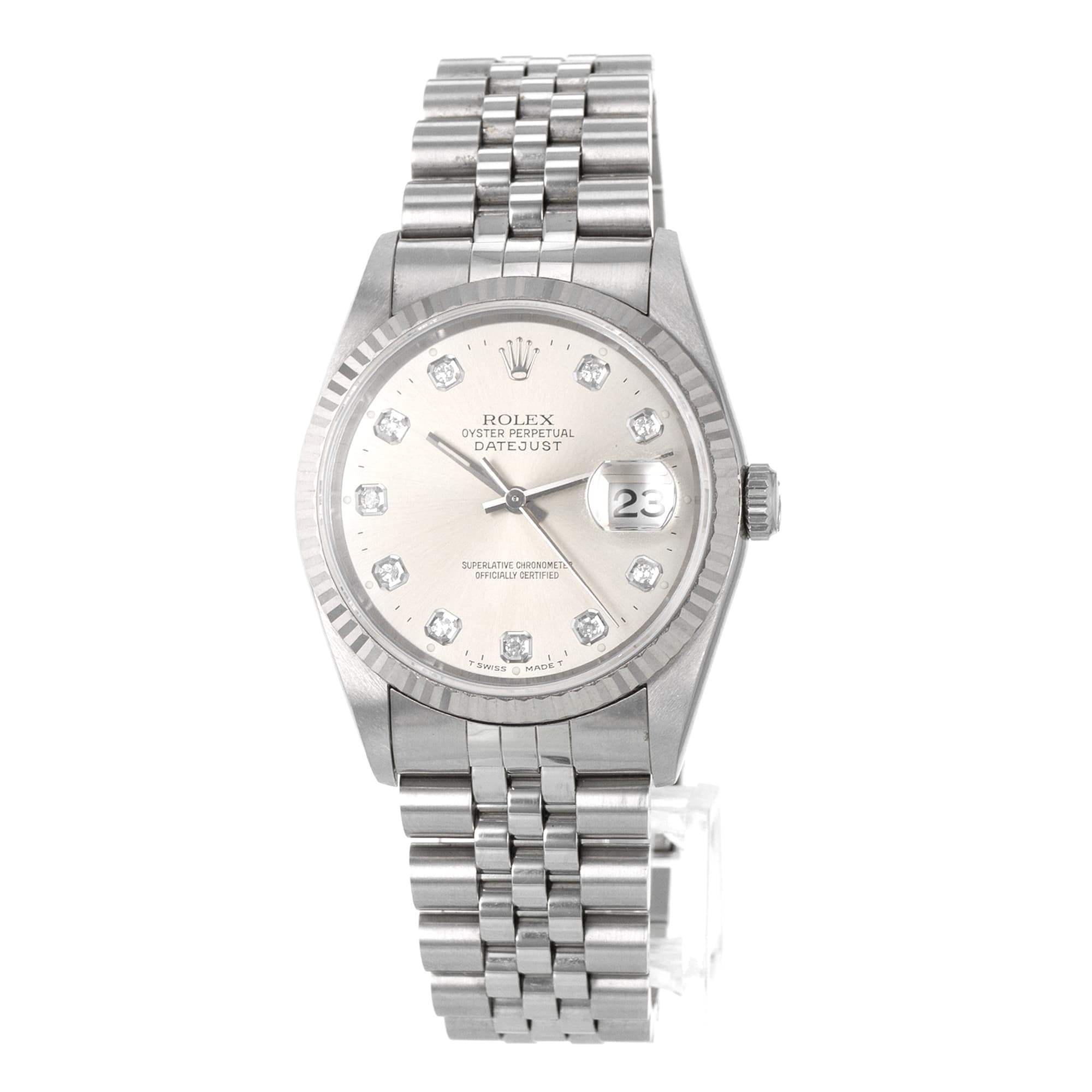 Rolex Datejust 36 16234 Factory Big Silver Diamond White Gold Jubilee Mens Watch