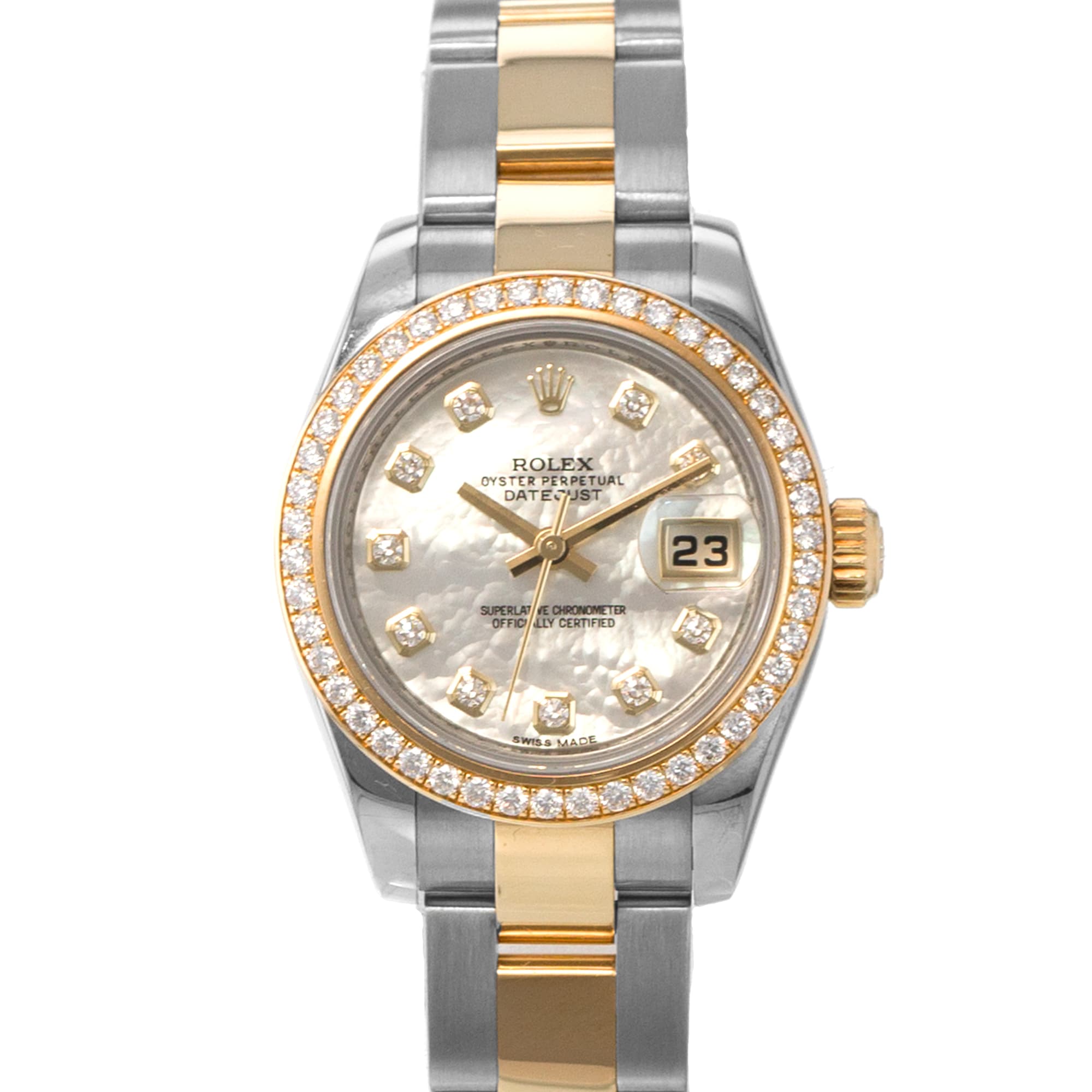 Rolex Datejust 26 179383 Mother of Pearl Diamond Yellow Gold Ladies Watch