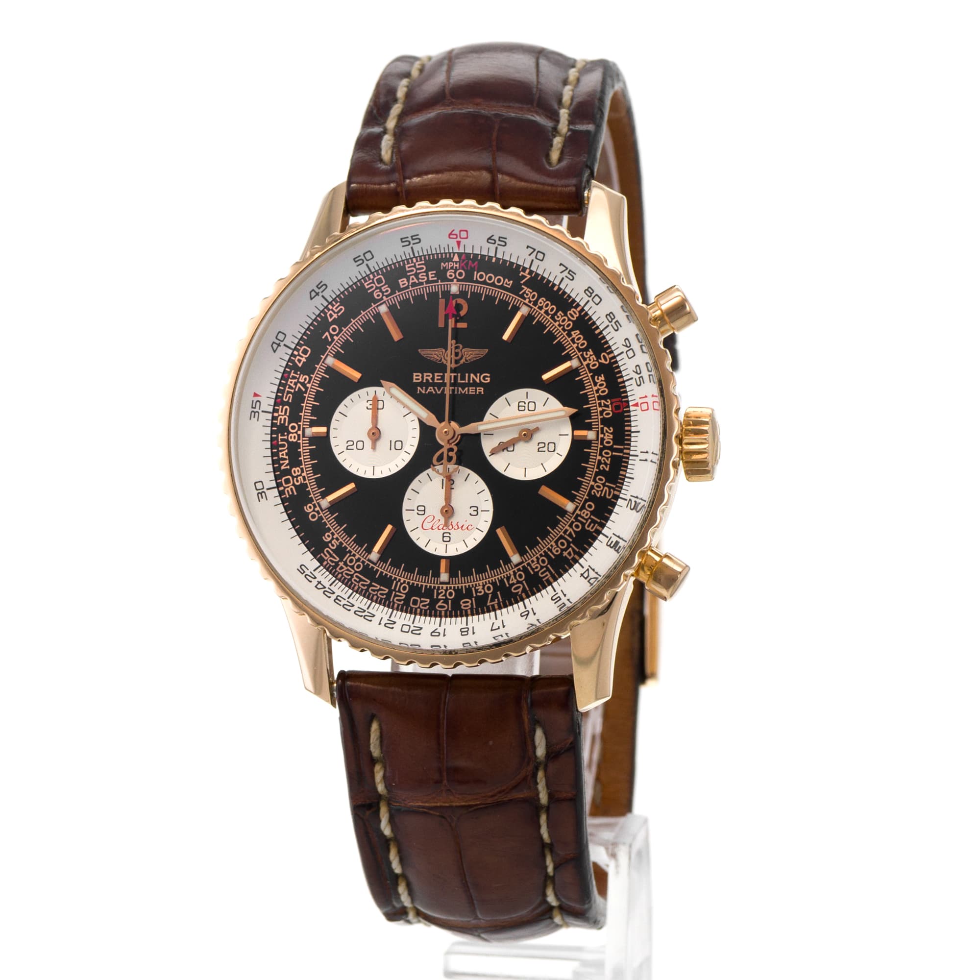 Breitling Navitimer H30330 Black Chronograph Yellow Gold Automatic Mens Watch