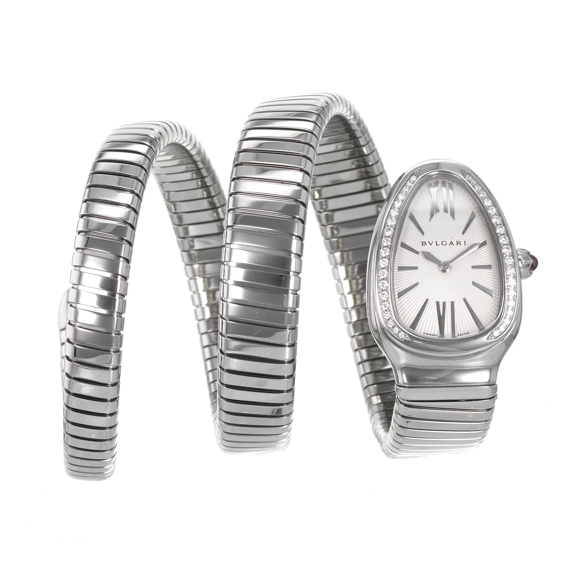 Bulgari Serpenti 101910 Tubogas 35mm 3 Row Steel Factory Diamond Ladies Watch