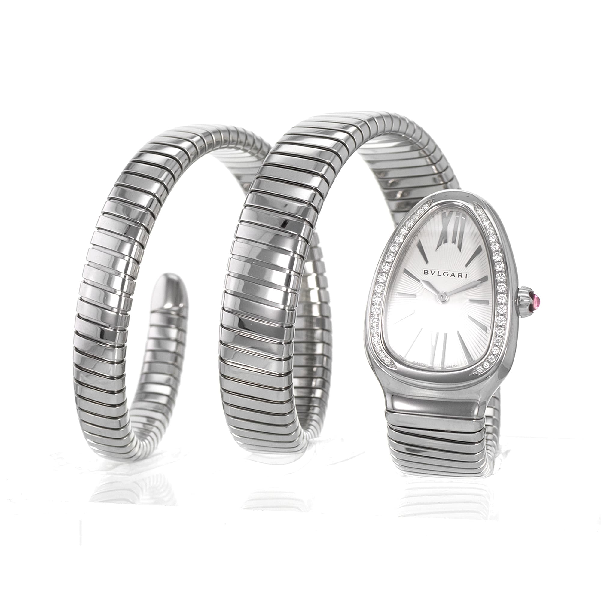 Bulgari Serpenti 101910 Tubogas 35mm 3 Row Steel Factory Diamond Ladies Watch