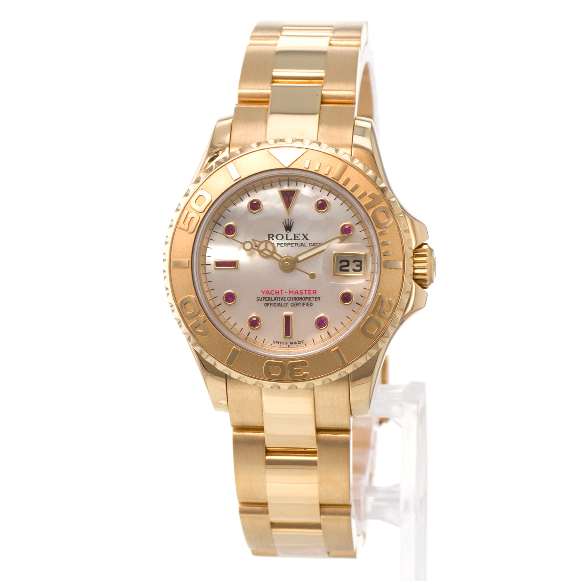 Rolex Yacht-Master 169628 29mm Mother of Pearl Ruby Yellow Gold Ladies Watch