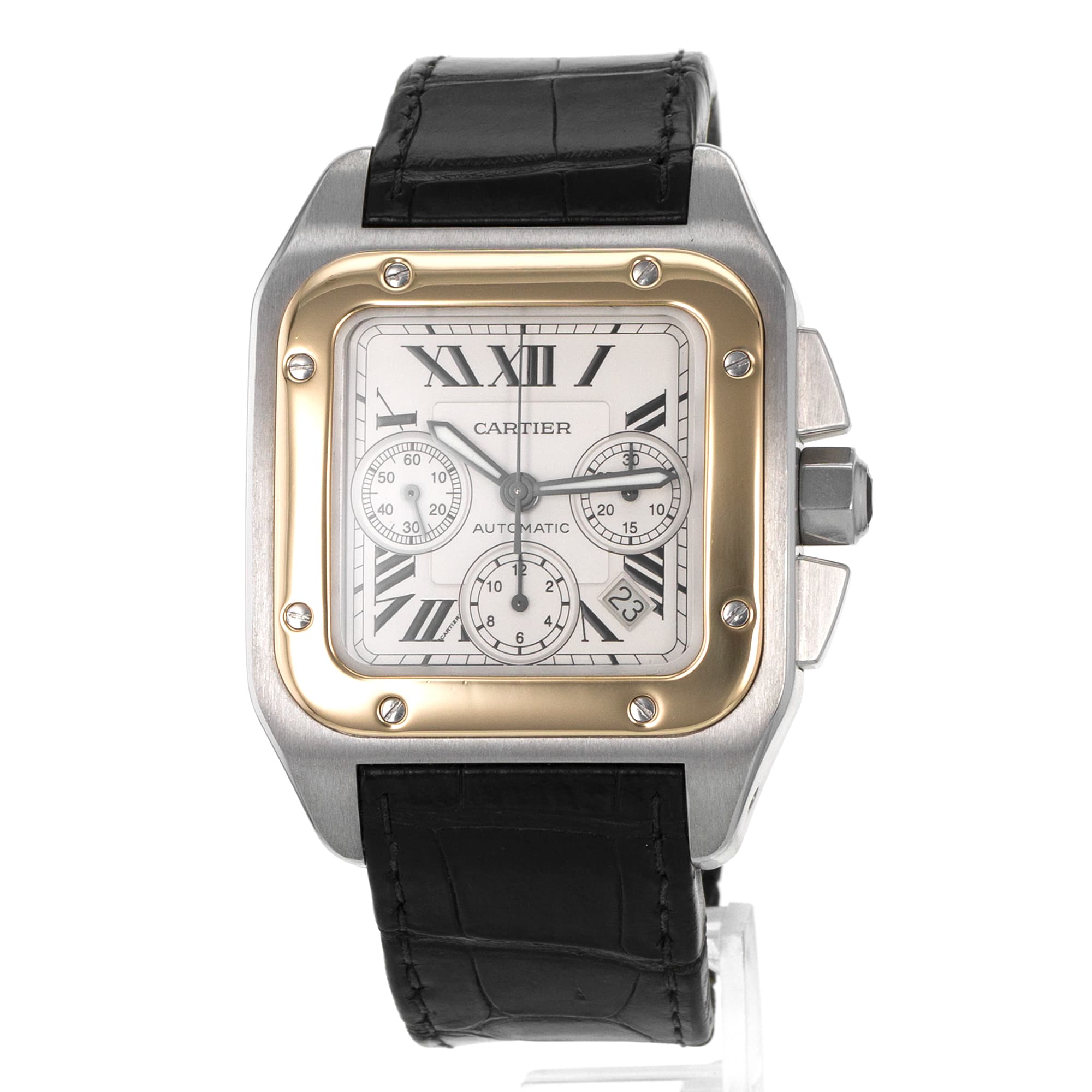 Cartier Santos 100 W20091X7 XL 42mm Chronograph Steel 18k Yellow Gold Mens Watch