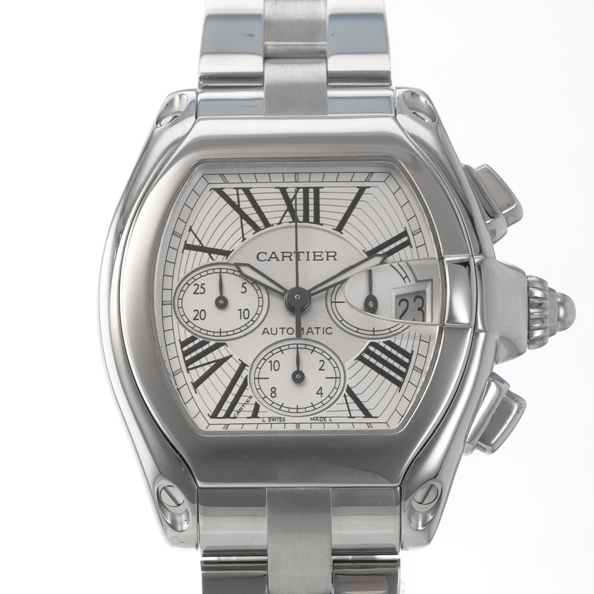 Cartier Roadster W62019X6 2618 Chronograph Silver Roman Mens Watch