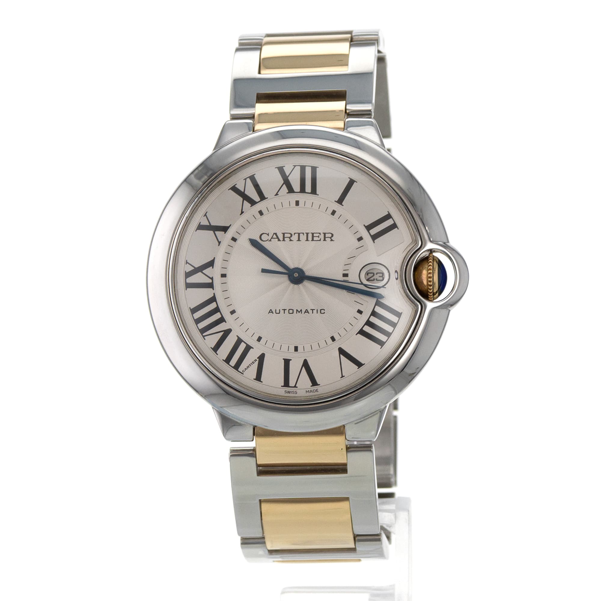 Cartier Ballon Bleu 42mm W69009Z3 3001 Silver Roman Steel Yellow Gold Mens Watch