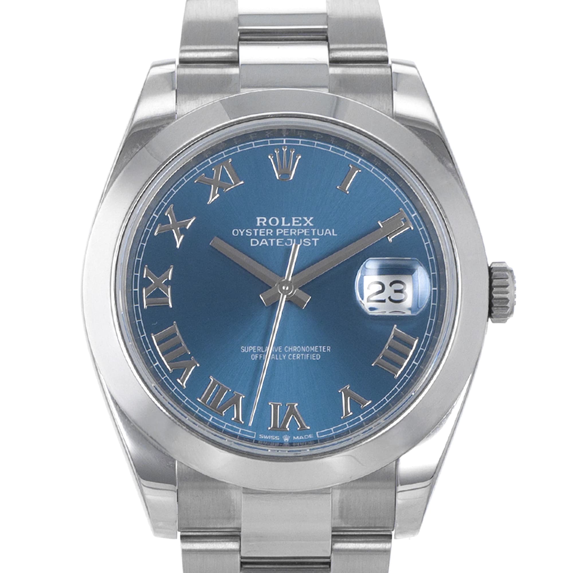 Rolex Datejust 41 126300 Blue Roman Smooth Steel Oyster Automatic Mens Watch