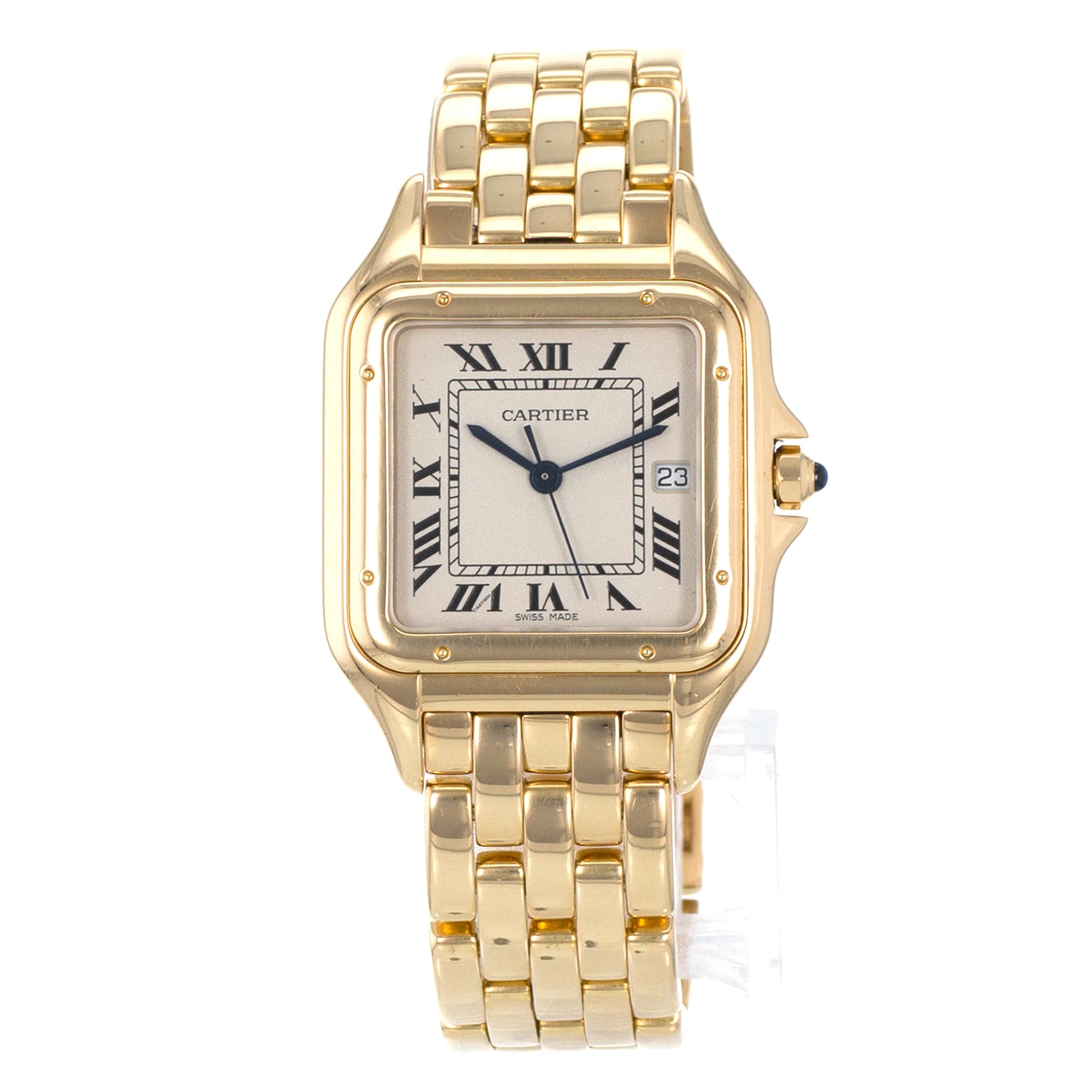 Cartier Panthere W25014B9 Large 27mm Silver 18k Yellow Gold Quartz Mens Watch
