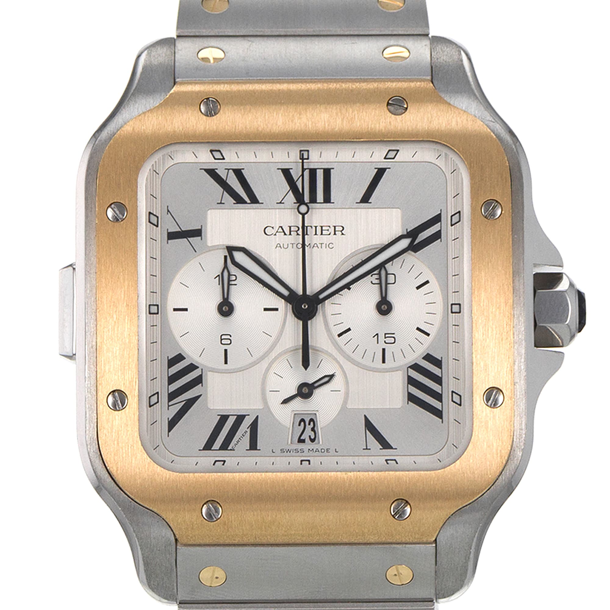 Cartier Santos W2SA0008 4183 Chronograph 43mm Steel Gold Automatic Mens Watch