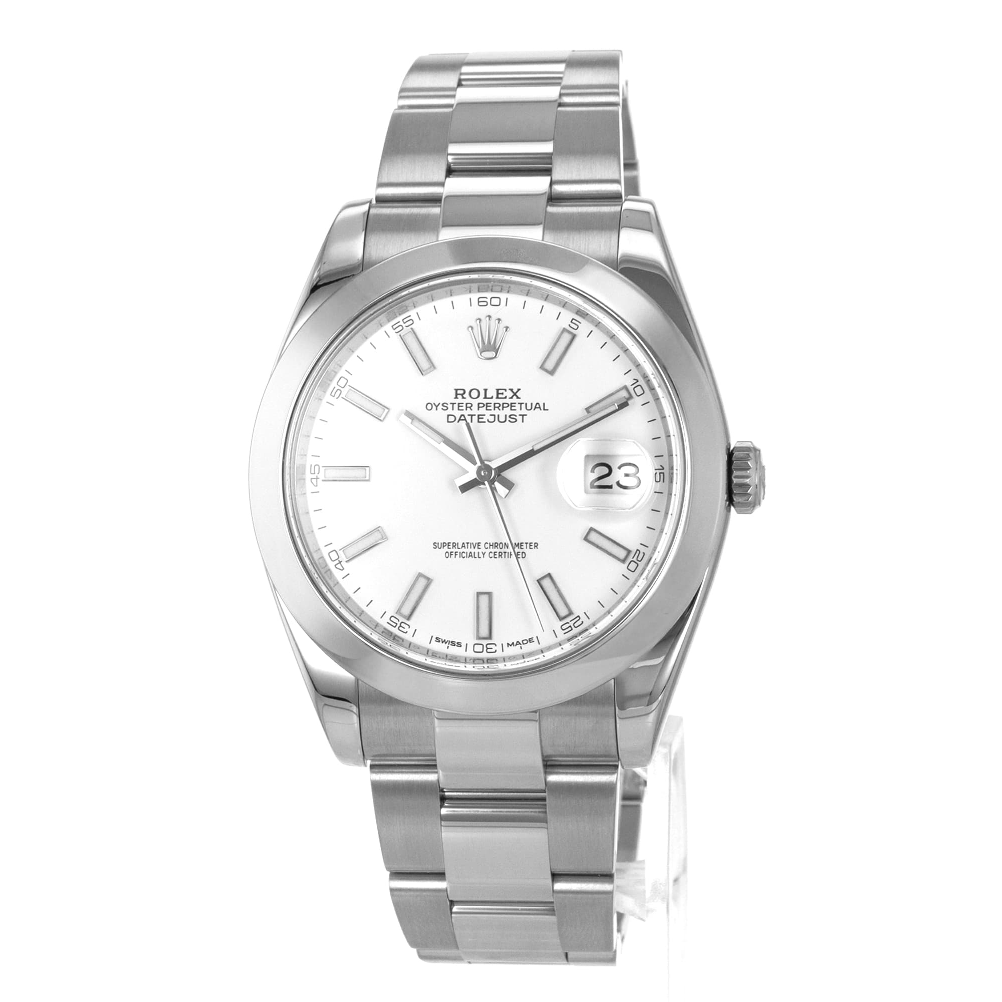 Rolex Datejust 41 126300 White Stick Smooth Stainless Steel Oyster Mens Watch