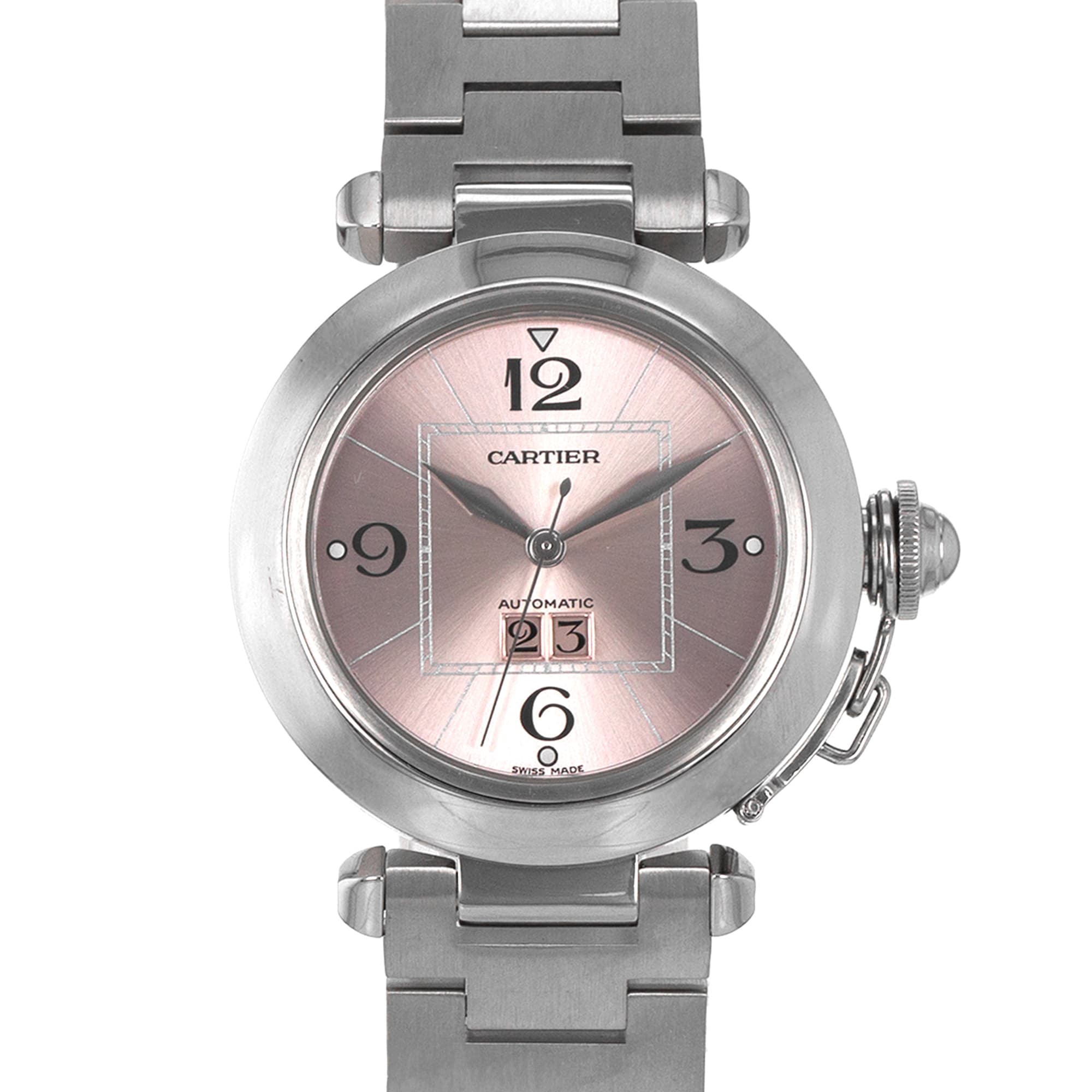 Cartier Pasha C W31058M7 2475 35mm Pink Big Date Arabic Steel Ladies Watch