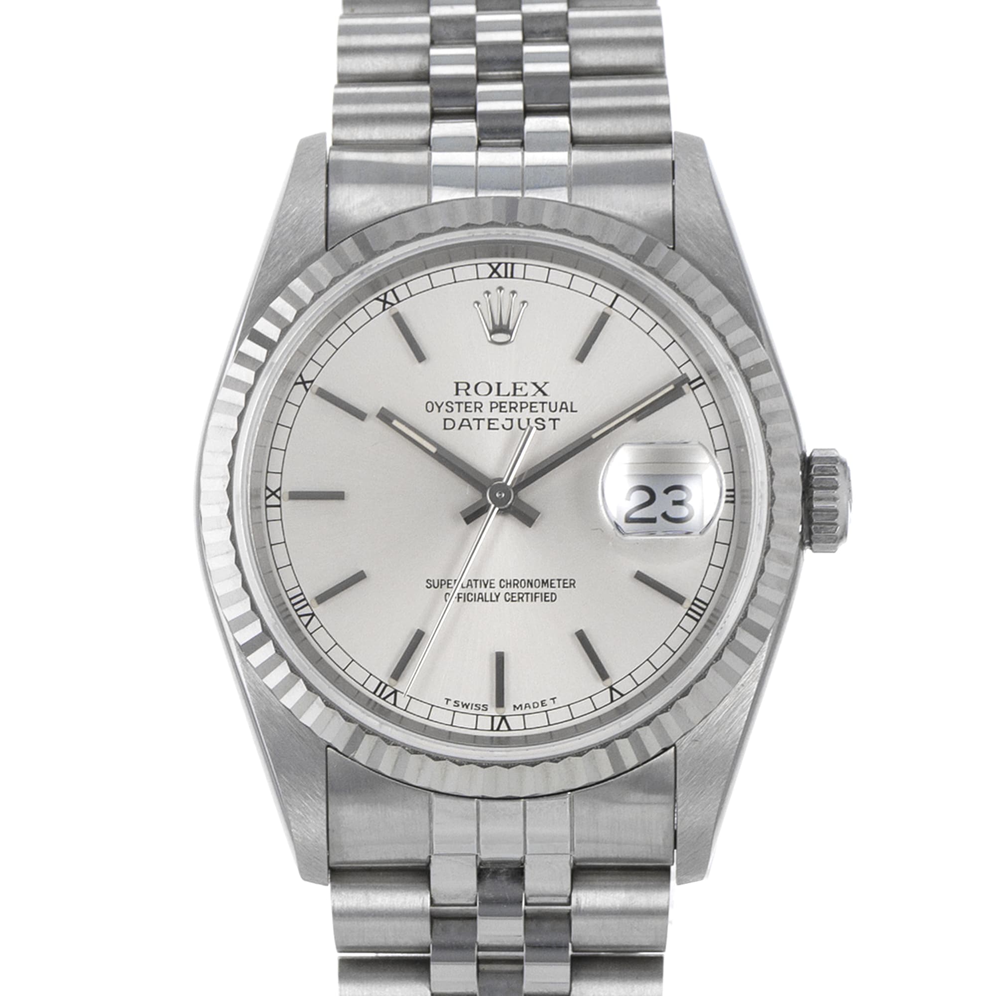 Rolex Datejust 36 16234 Silver Stick Steel White Gold Jubilee Mens Watch